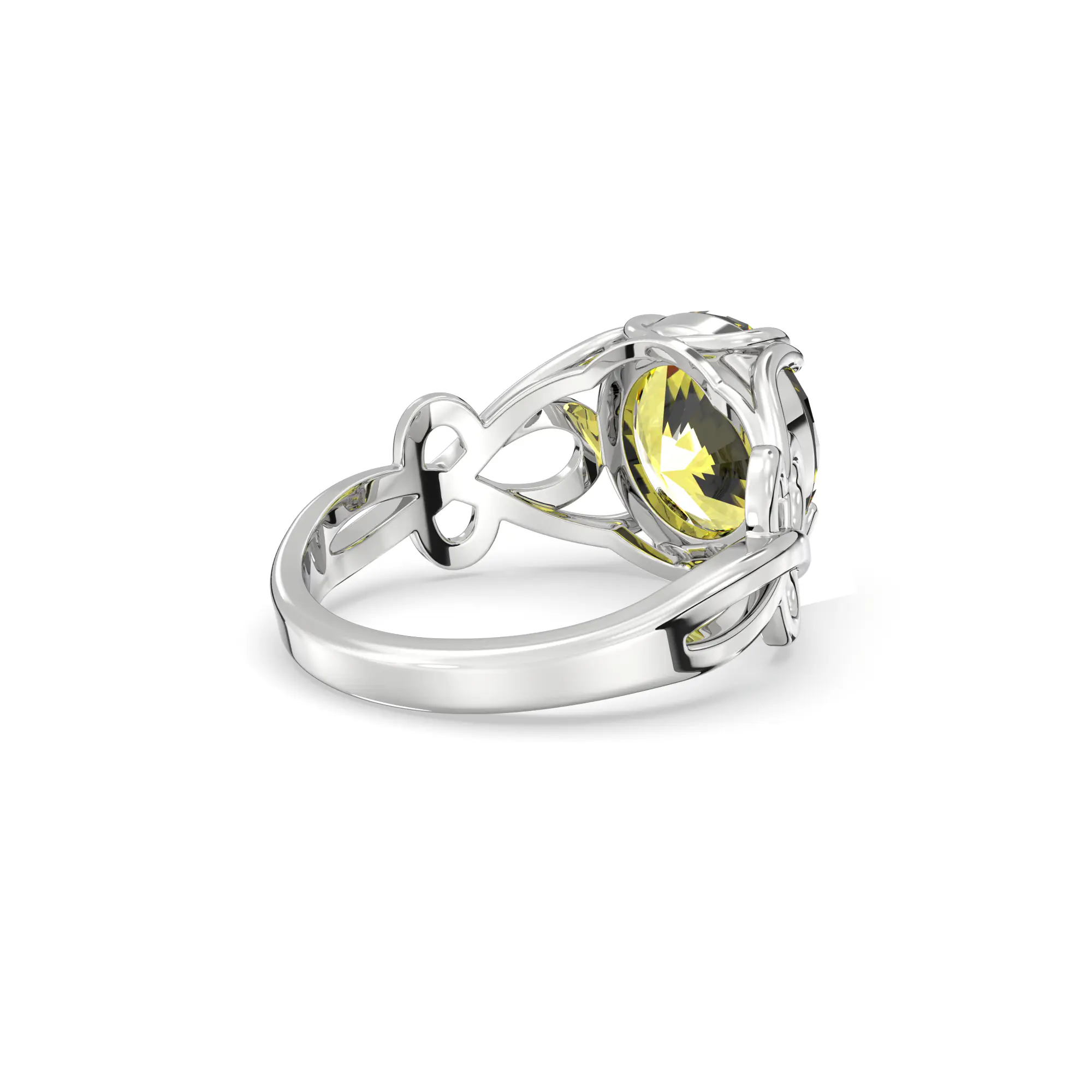 Yellow Sapphire (Pukhraj) Ring for Women in 18K White Gold – Oval 9x8 mm, Prong Setting, 5 g (Design K16B-20) thumbnail
