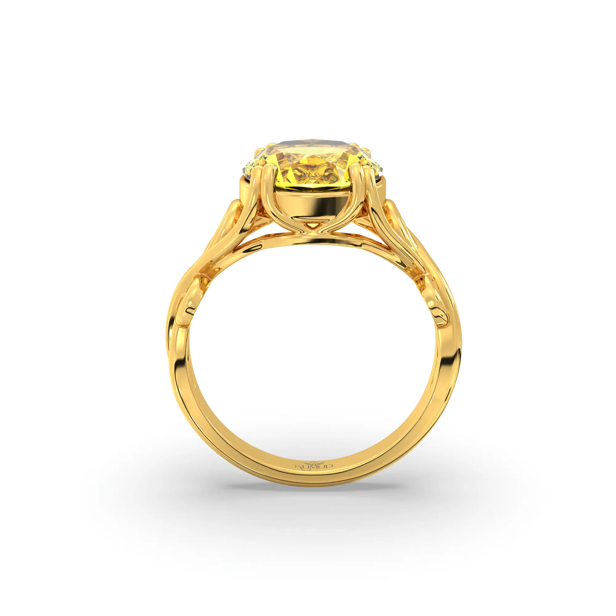 Yellow Sapphire (Pukhraj) Ring for Women in 22K Yellow Gold – Oval 9x8 mm, Prong Setting, 5 g (Design K16B-20) thumbnail