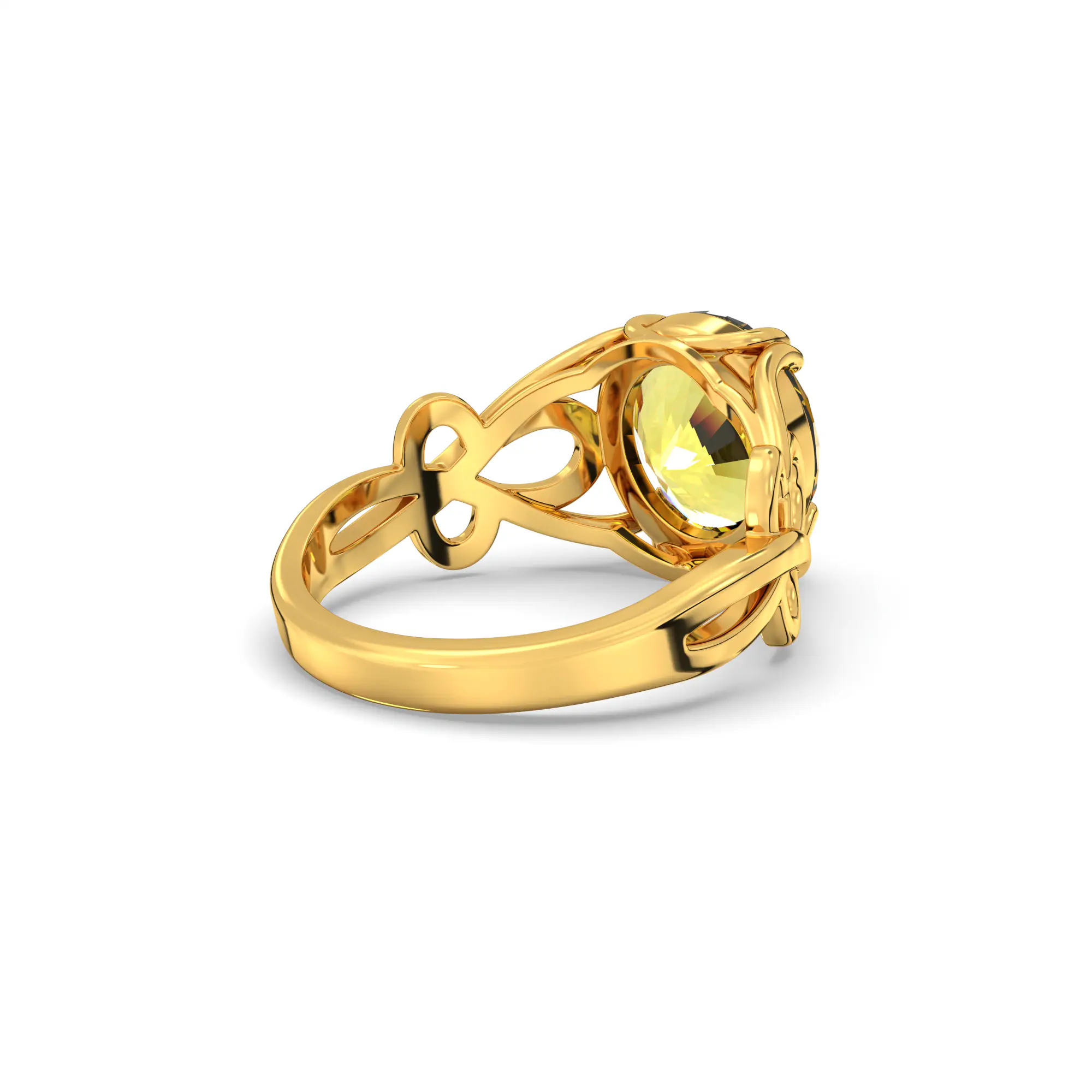 Yellow Sapphire (Pukhraj) Ring for Women in 22K Yellow Gold – Oval 9x8 mm, Prong Setting, 5 g (Design K16B-20) thumbnail