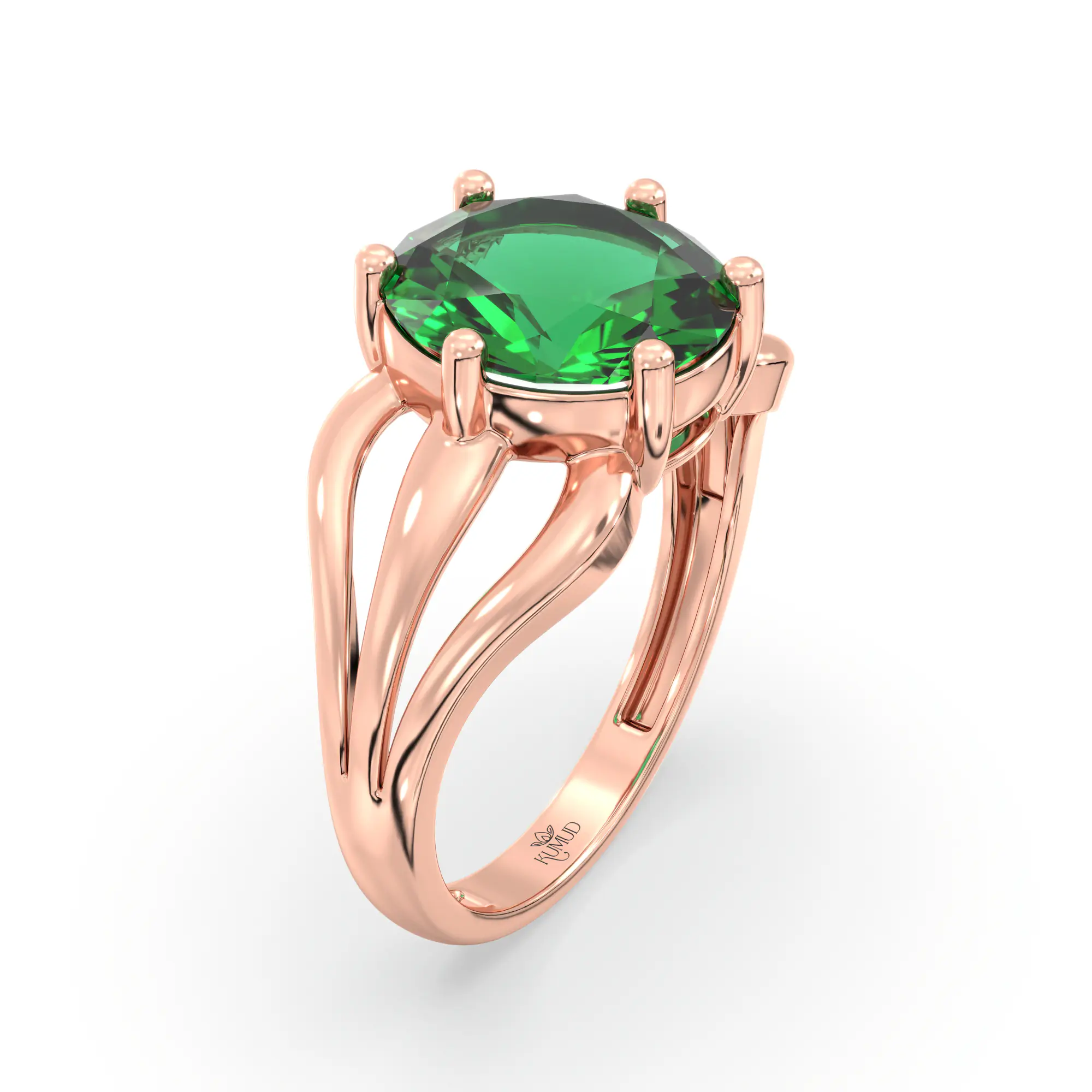Emerald (Panna) Ring for Women in 18K Rose Gold – Oval 9x8 mm, Prong Setting, 4 g (Design K17A-1) thumbnail