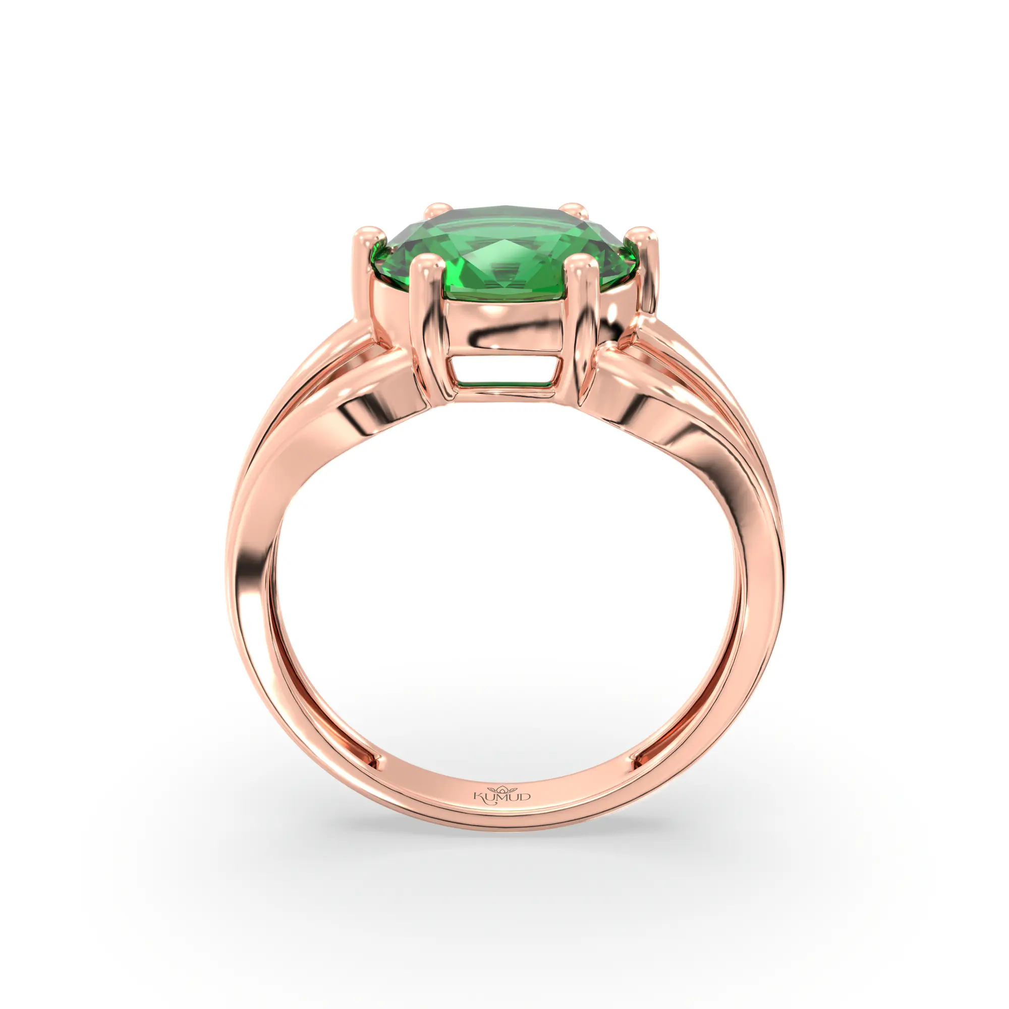 Emerald (Panna) Ring for Women in 18K Rose Gold – Oval 9x8 mm, Prong Setting, 4 g (Design K17A-1) thumbnail