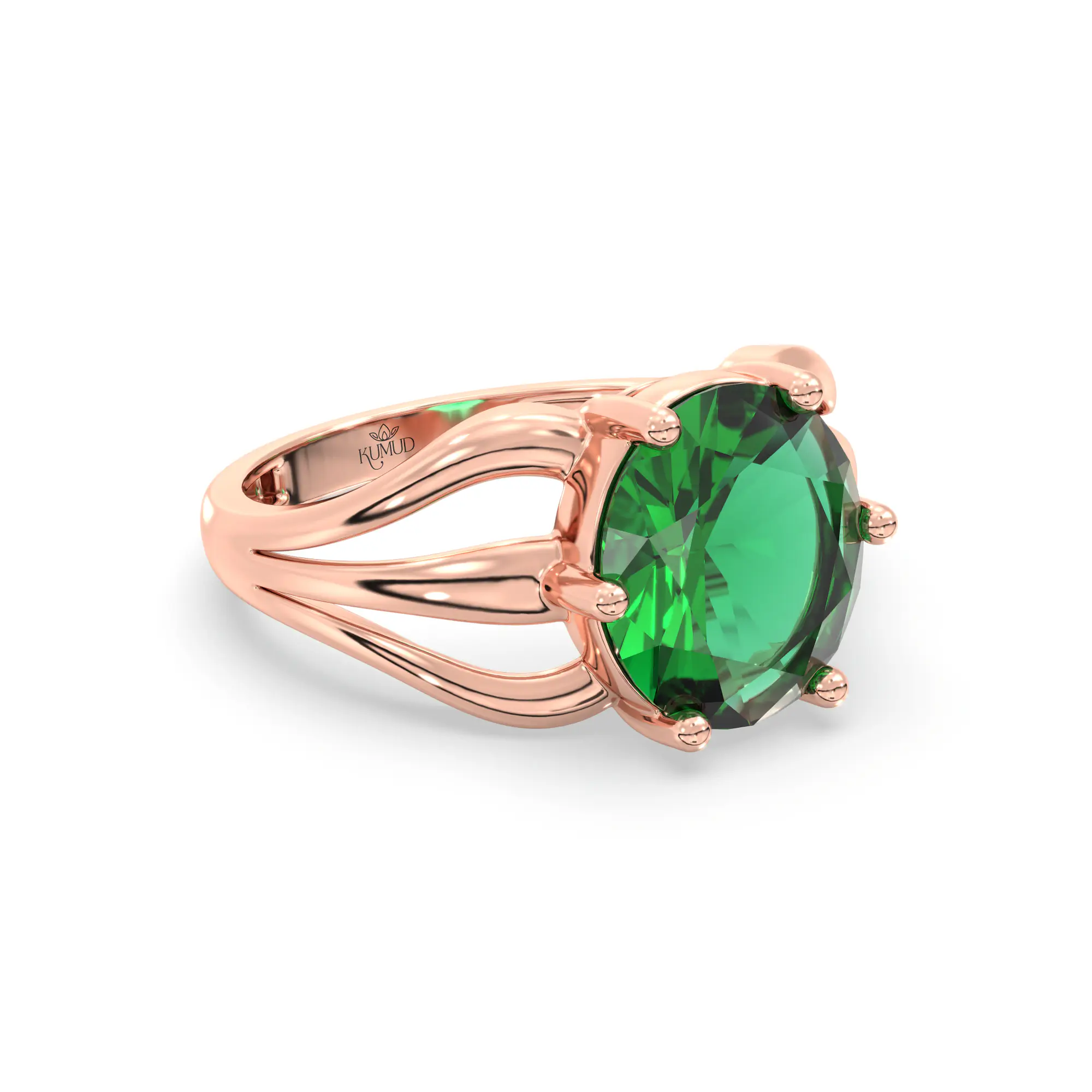 Emerald (Panna) Ring for Women in 18K Rose Gold – Oval 9x8 mm, Prong Setting, 4 g (Design K17A-1) thumbnail