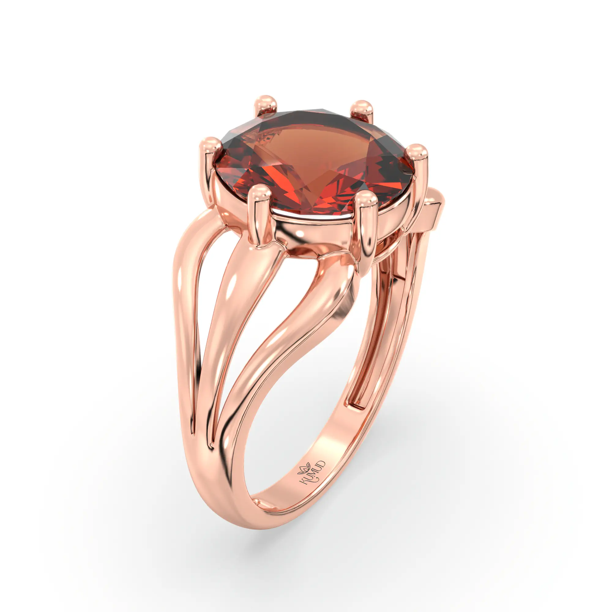 Hessonite (Gomed) Ring for Women in 18K Rose Gold – Oval 9x8 mm, Prong Setting, 4 g (Design K17A-1) thumbnail