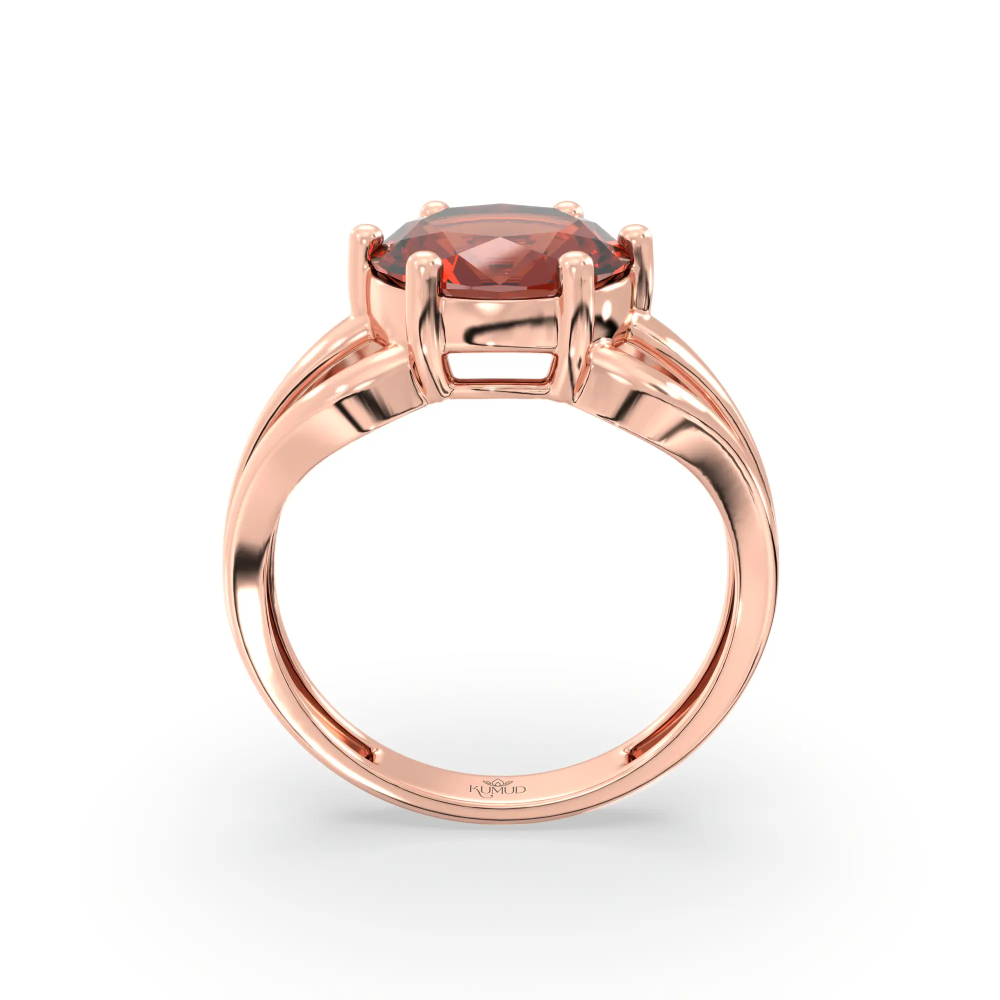 Hessonite (Gomed) Ring for Women in 18K Rose Gold – Oval 9x8 mm, Prong Setting, 4 g (Design K17A-1) thumbnail