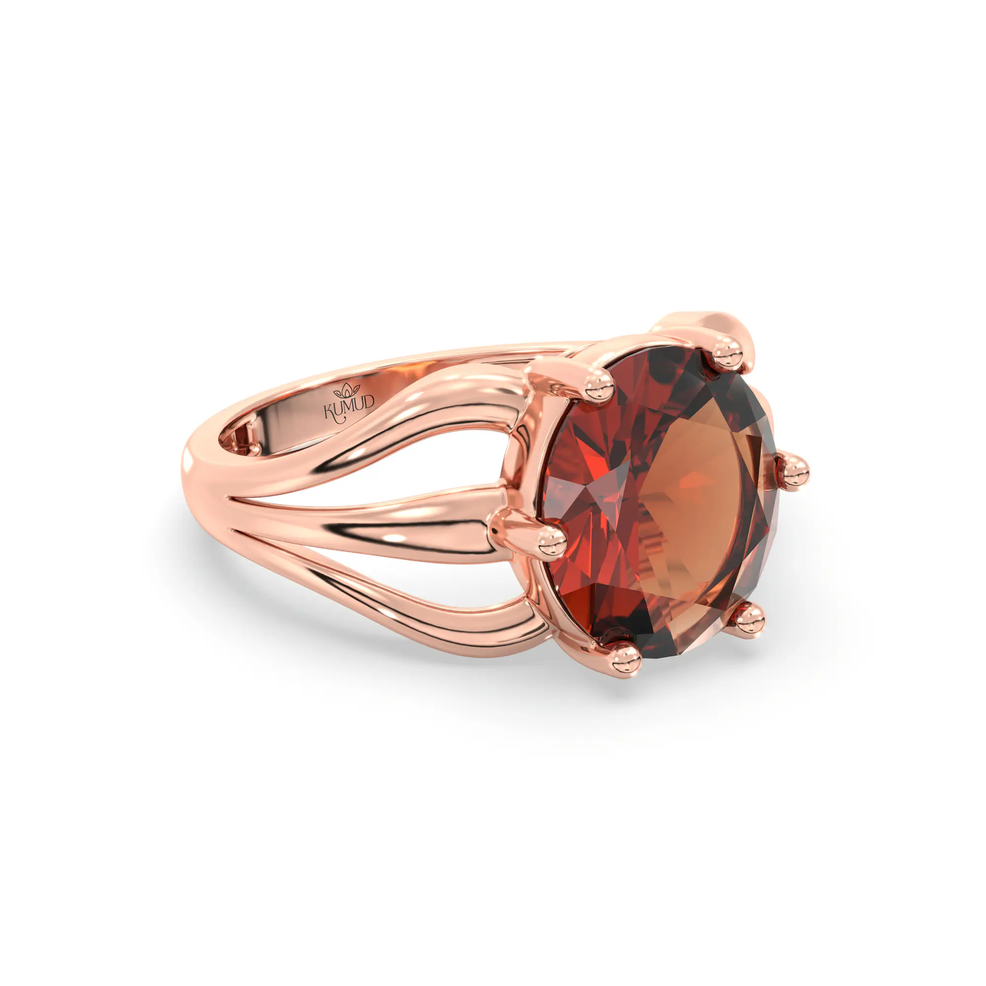 Hessonite (Gomed) Ring for Women in 18K Rose Gold – Oval 9x8 mm, Prong Setting, 4 g (Design K17A-1) thumbnail