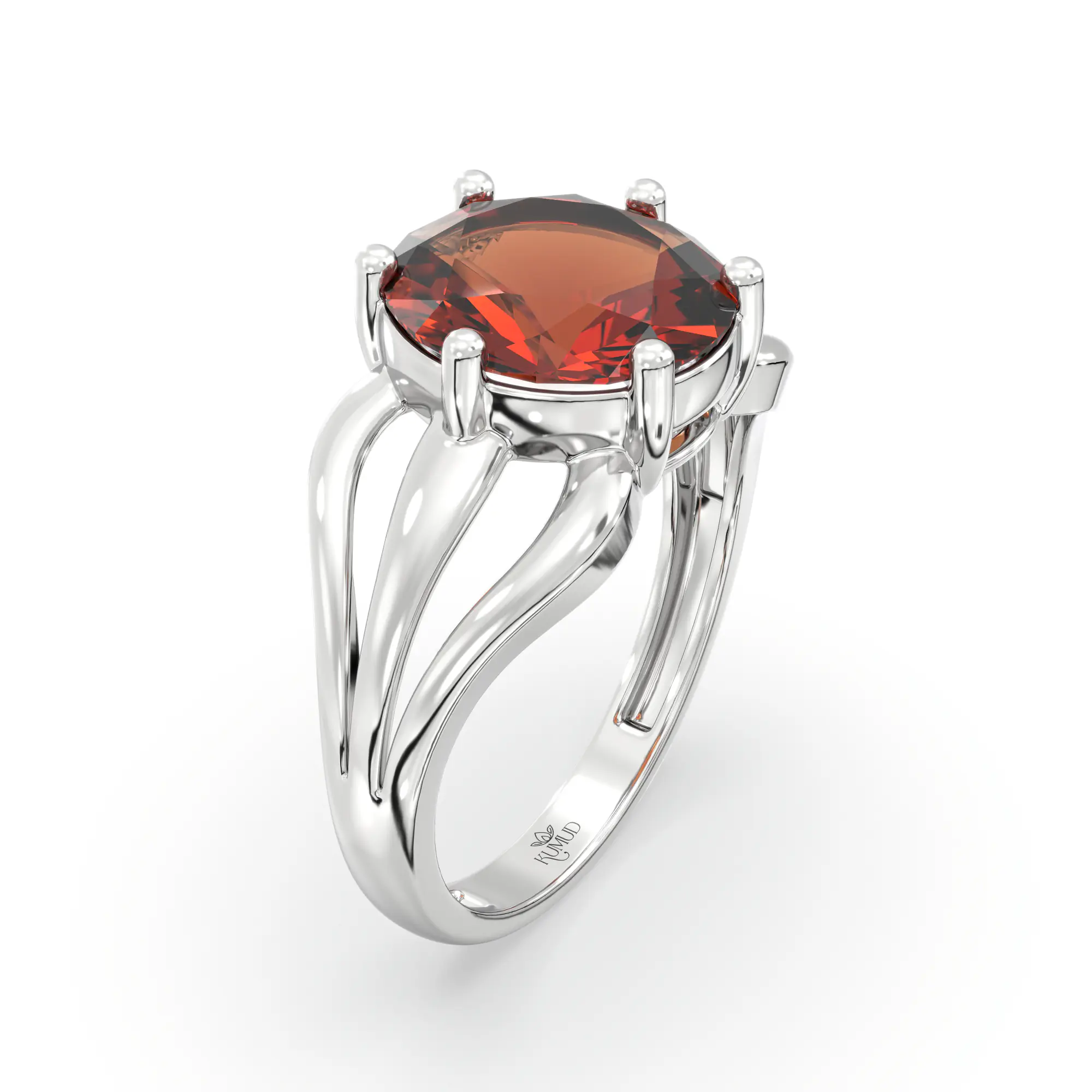 Hessonite (Gomed) Ring for Women in 18K White Gold – Oval 9x8 mm, Prong Setting, 4 g (Design K17A-1) thumbnail