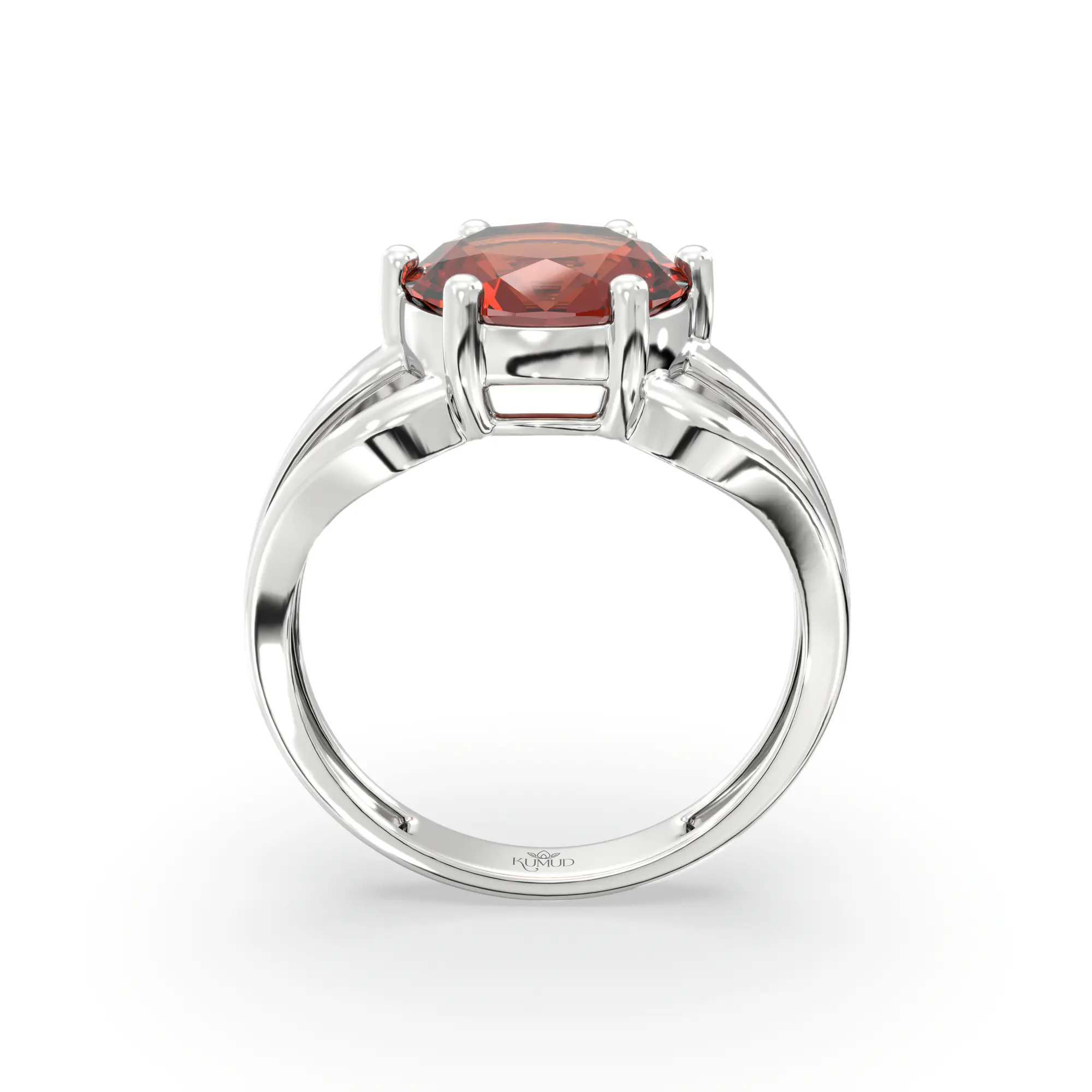 Hessonite (Gomed) Ring for Women in 18K White Gold – Oval 9x8 mm, Prong Setting, 4 g (Design K17A-1) thumbnail