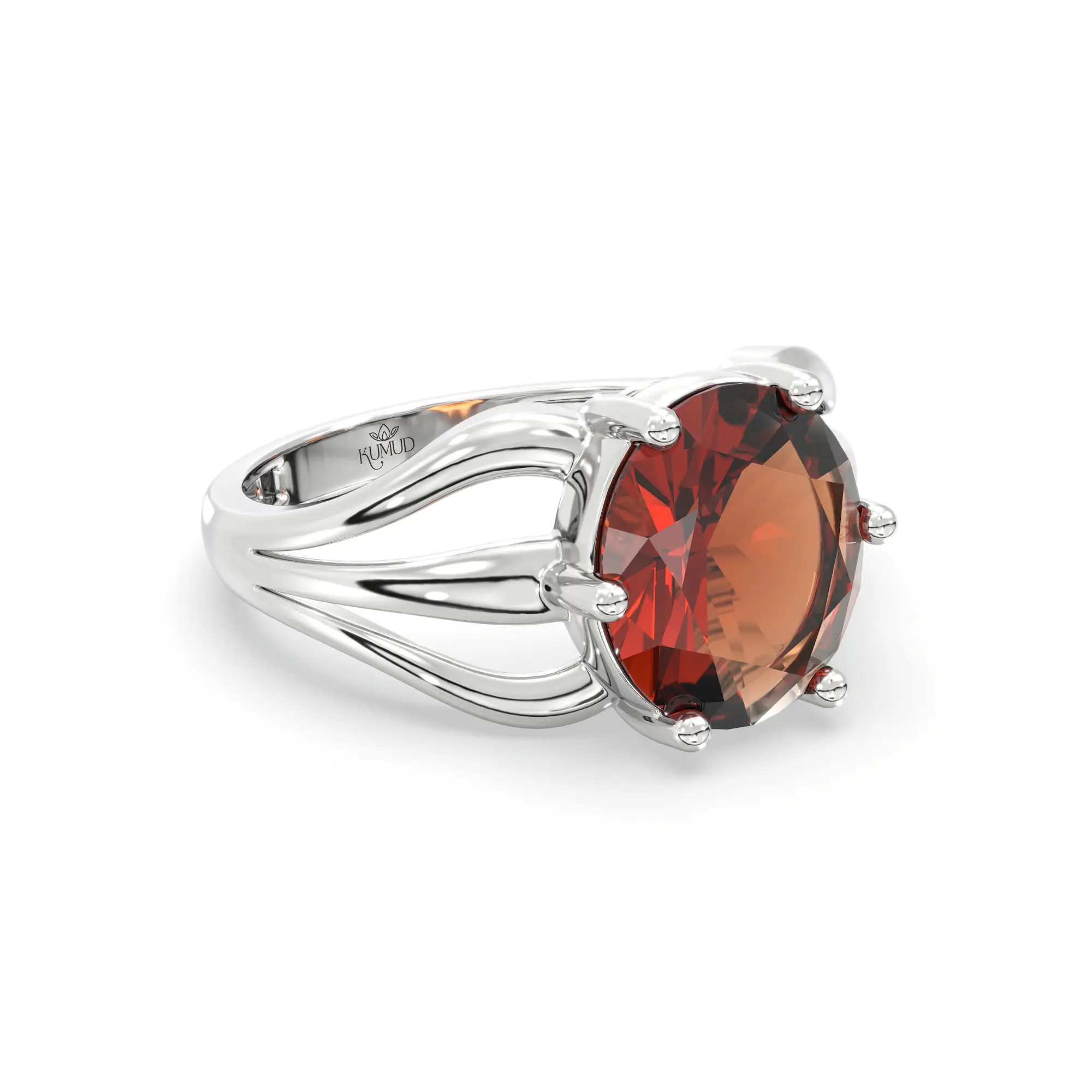 Hessonite (Gomed) Ring for Women in 18K White Gold – Oval 9x8 mm, Prong Setting, 4 g (Design K17A-1) thumbnail