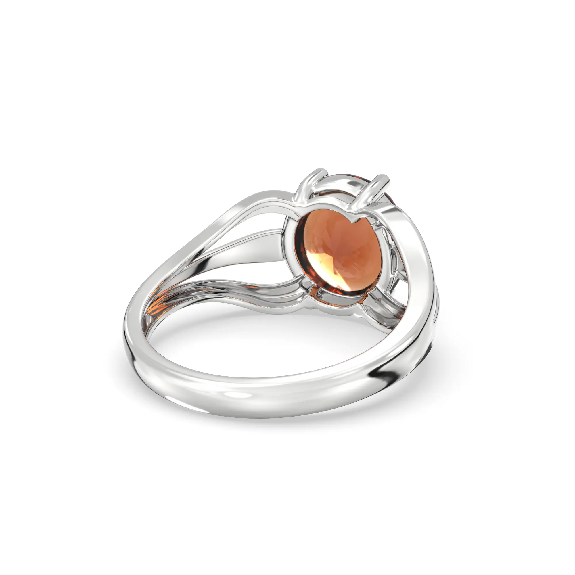 Hessonite (Gomed) Ring for Women in 18K White Gold – Oval 9x8 mm, Prong Setting, 4 g (Design K17A-1) thumbnail