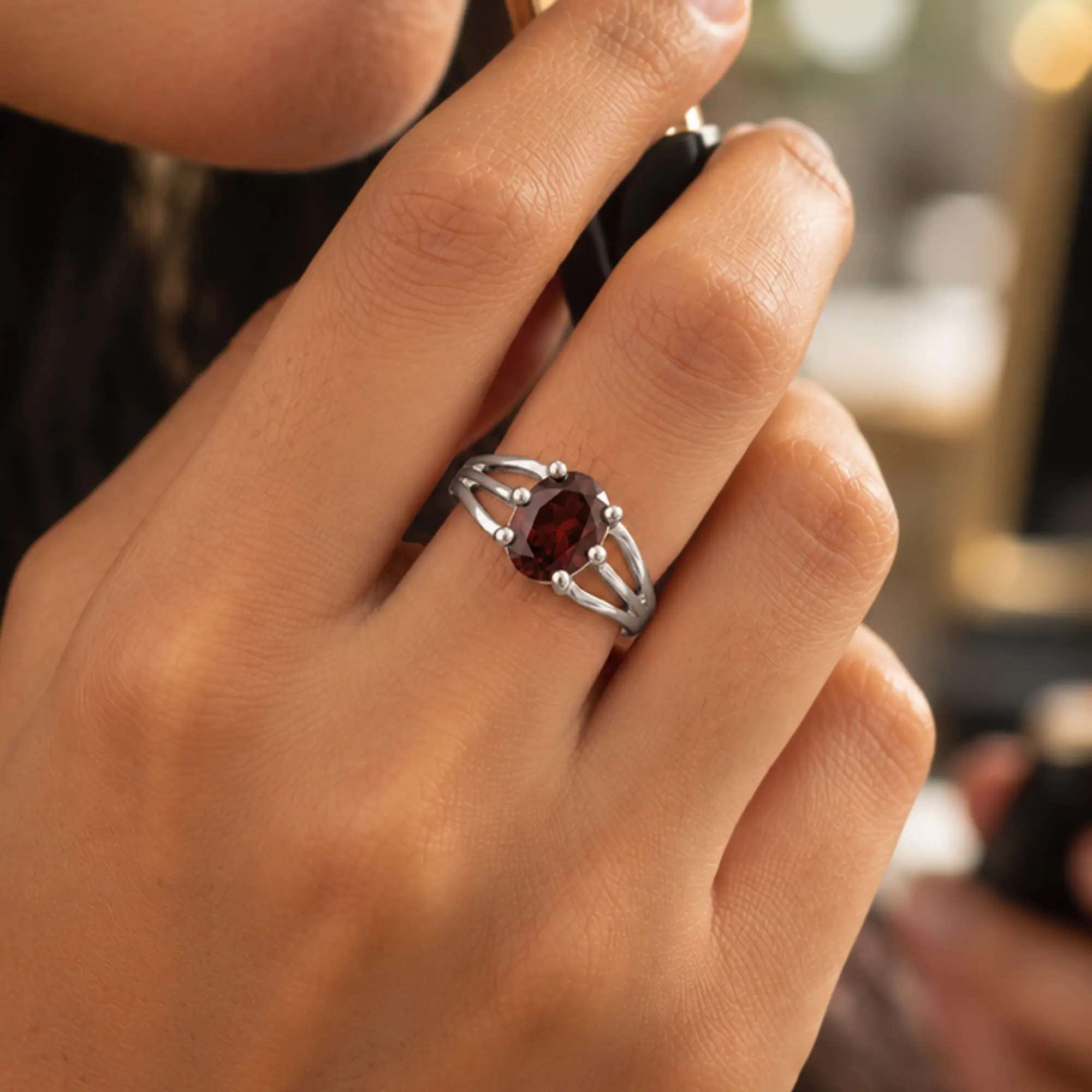 Hessonite (Gomed) Ring for Women in 18K White Gold – Oval 9x8 mm, Prong Setting, 4 g (Design K17A-1) thumbnail
