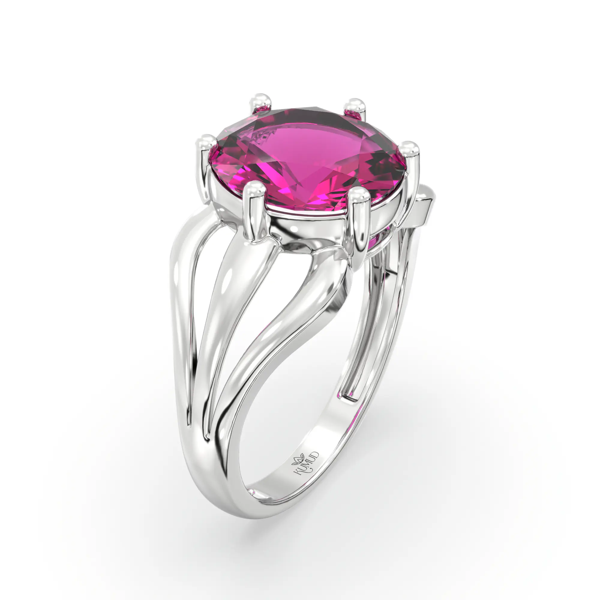 Ruby (Manik) Ring for Women in 18K White Gold – Oval 9x8 mm, Prong Setting, 4 g (Design K17A-1) thumbnail
