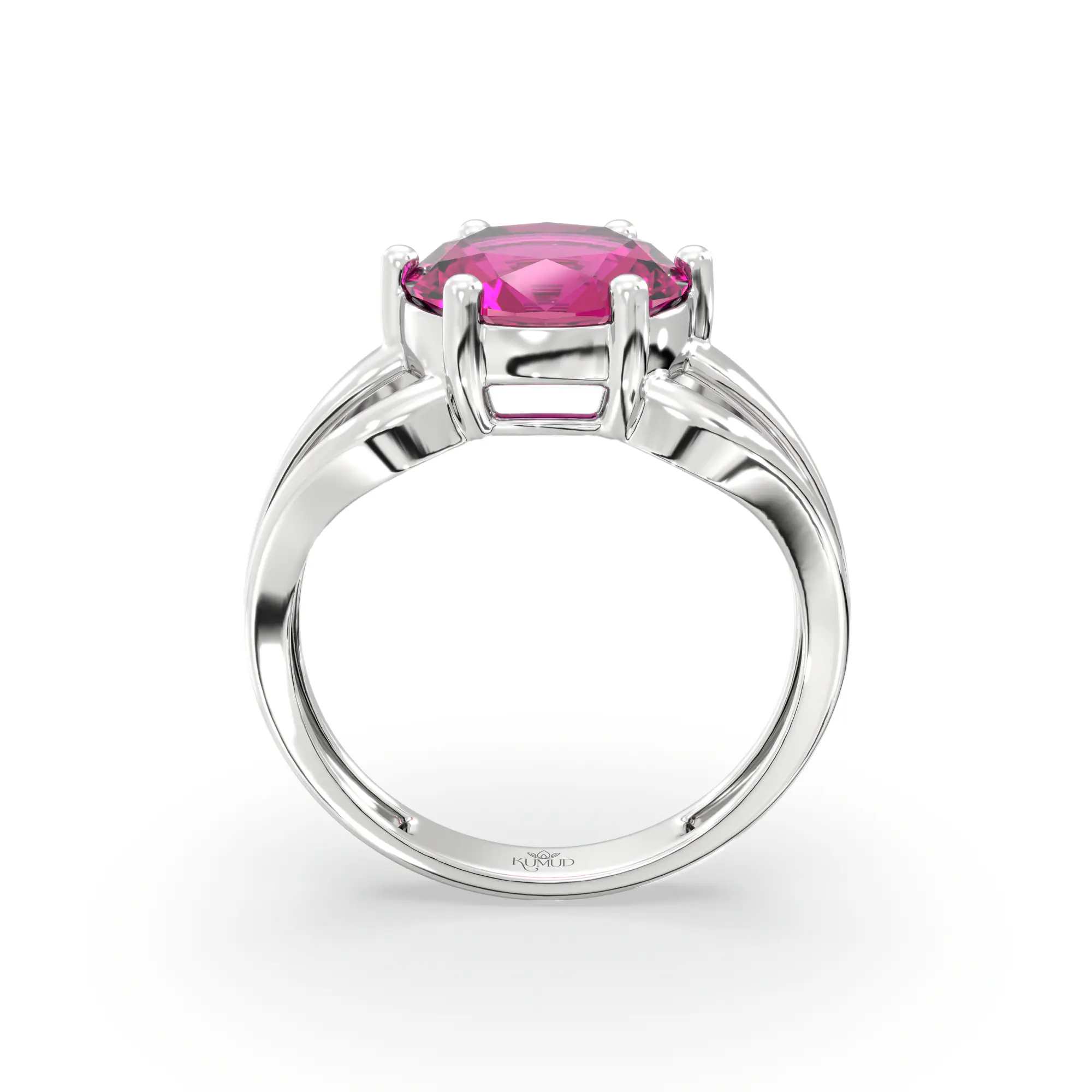 Ruby (Manik) Ring for Women in 18K White Gold – Oval 9x8 mm, Prong Setting, 4 g (Design K17A-1) thumbnail