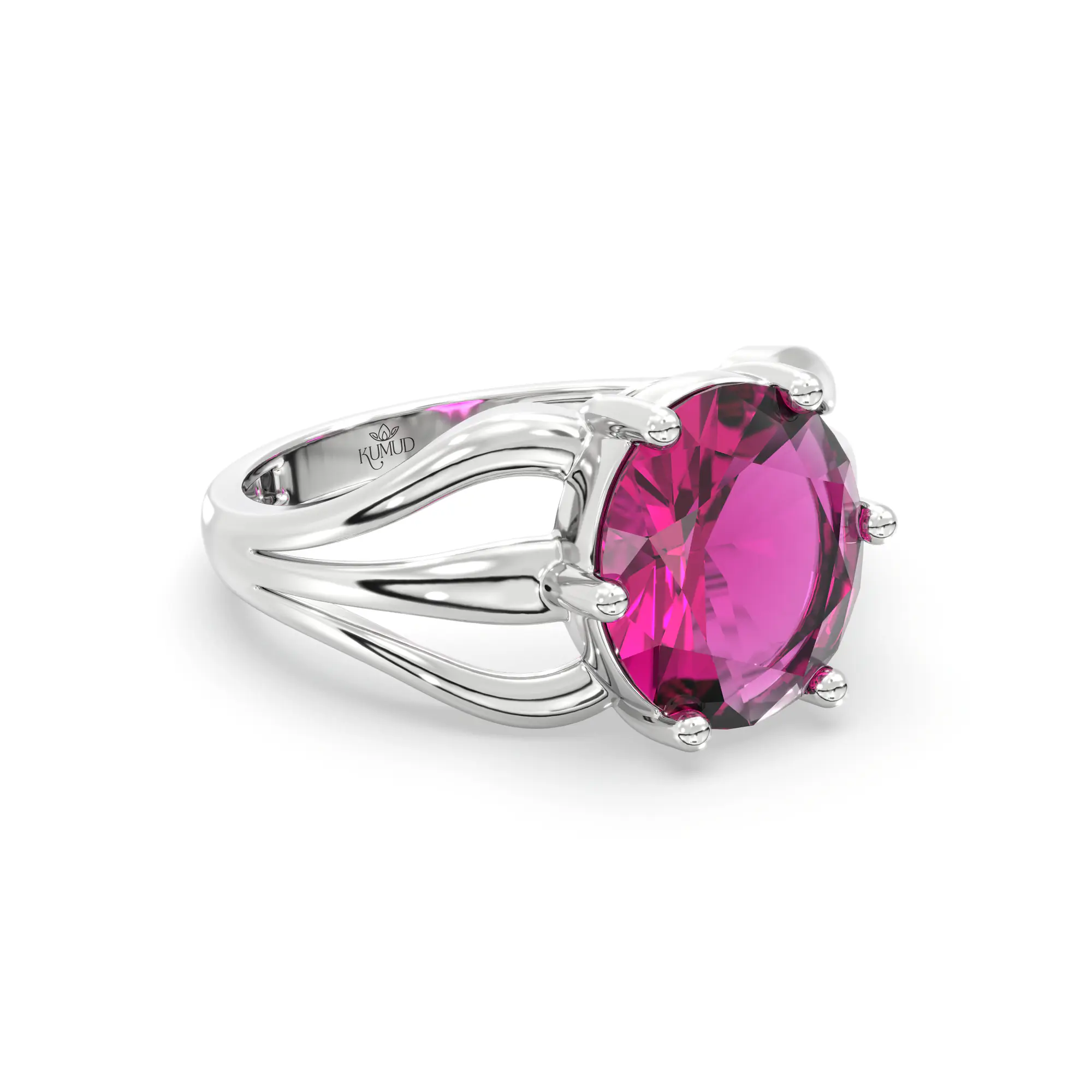 Ruby (Manik) Ring for Women in 18K White Gold – Oval 9x8 mm, Prong Setting, 4 g (Design K17A-1) thumbnail