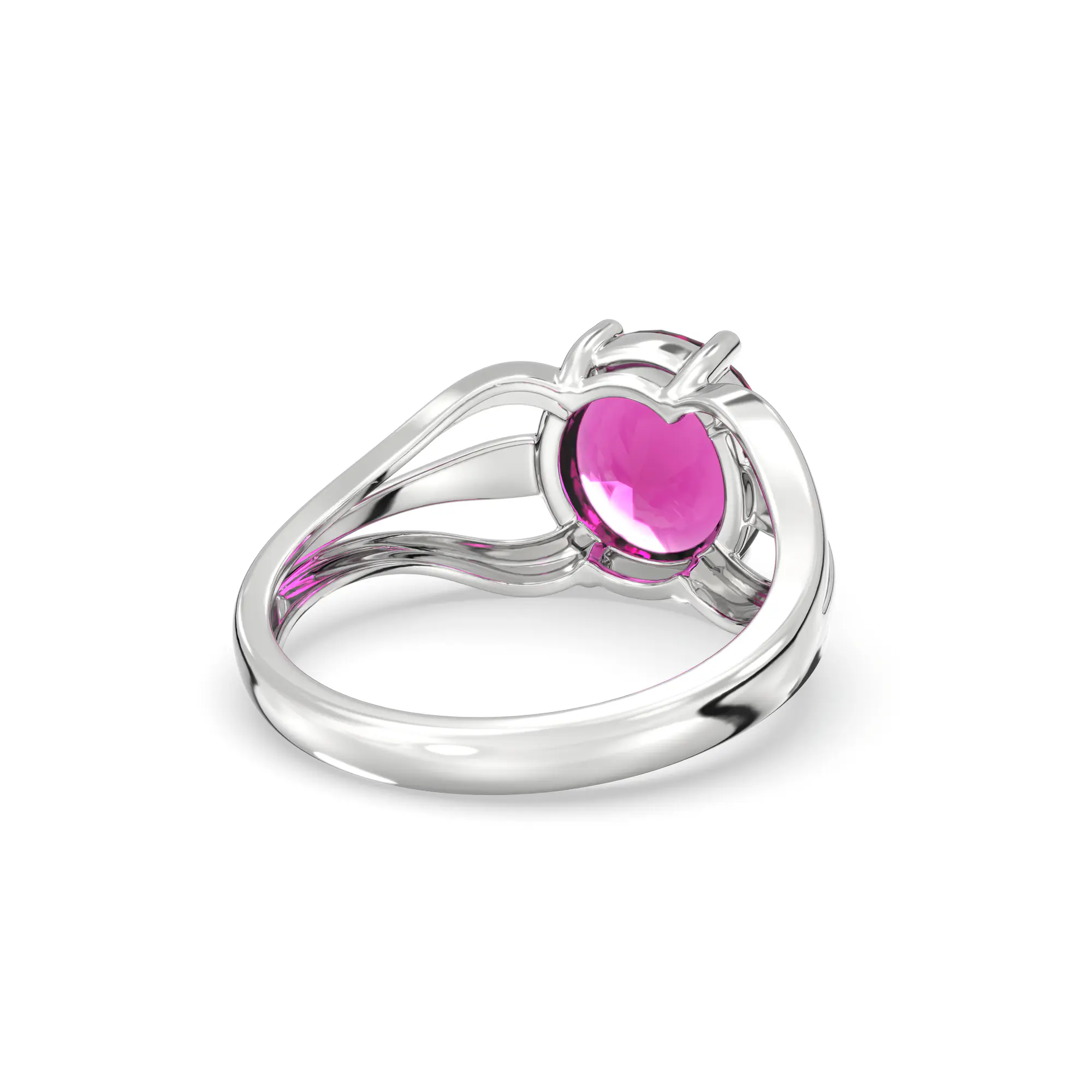 Ruby (Manik) Ring for Women in 18K White Gold – Oval 9x8 mm, Prong Setting, 4 g (Design K17A-1) thumbnail