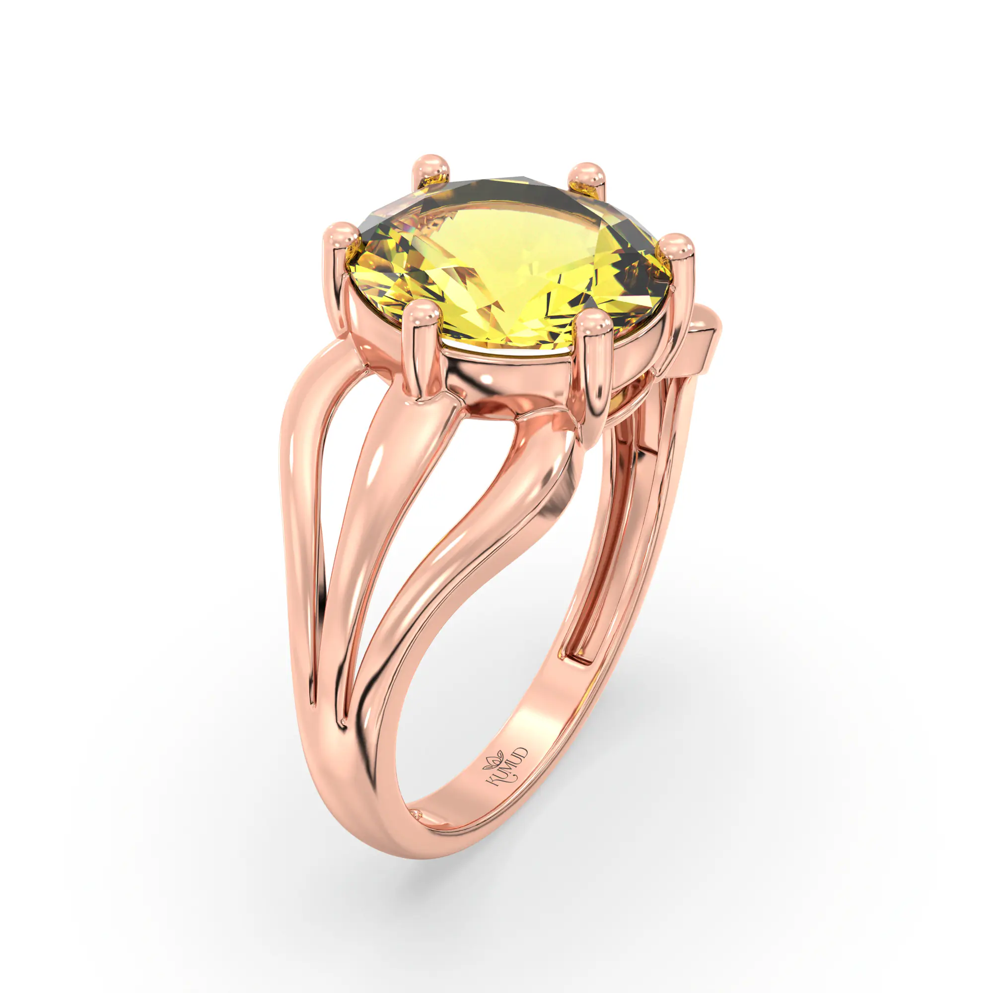 Yellow Sapphire (Pukhraj) Ring for Women in 18K Rose Gold – Oval 9x8 mm, Prong Setting, 4 g (Design K17A-1) thumbnail