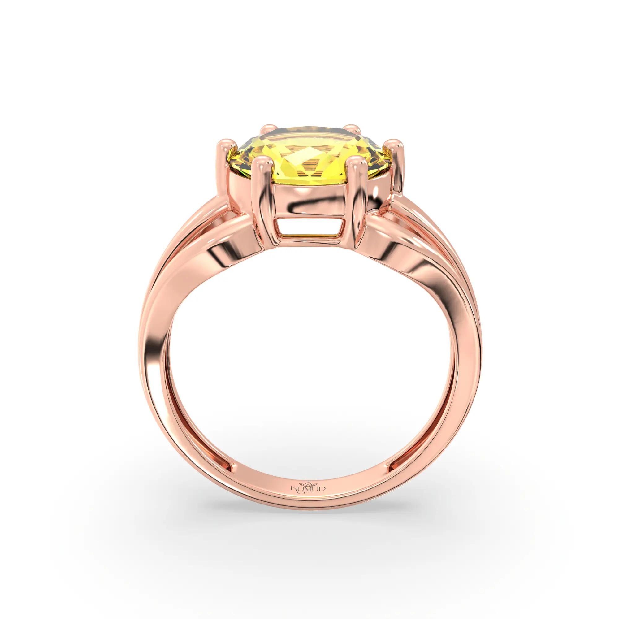 Yellow Sapphire (Pukhraj) Ring for Women in 18K Rose Gold – Oval 9x8 mm, Prong Setting, 4 g (Design K17A-1) thumbnail