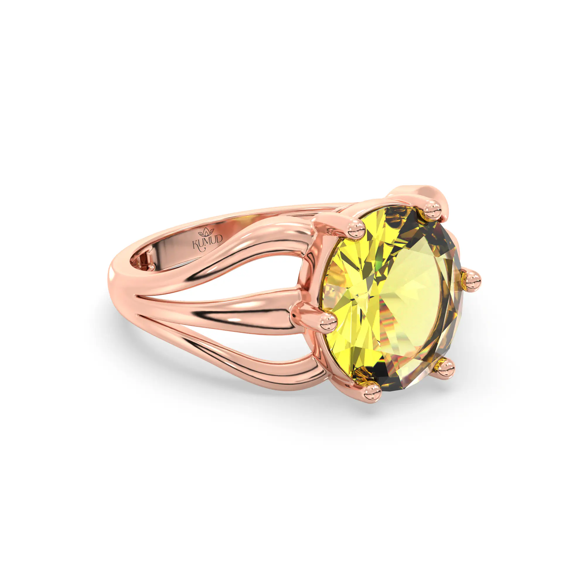 Yellow Sapphire (Pukhraj) Ring for Women in 18K Rose Gold – Oval 9x8 mm, Prong Setting, 4 g (Design K17A-1) thumbnail