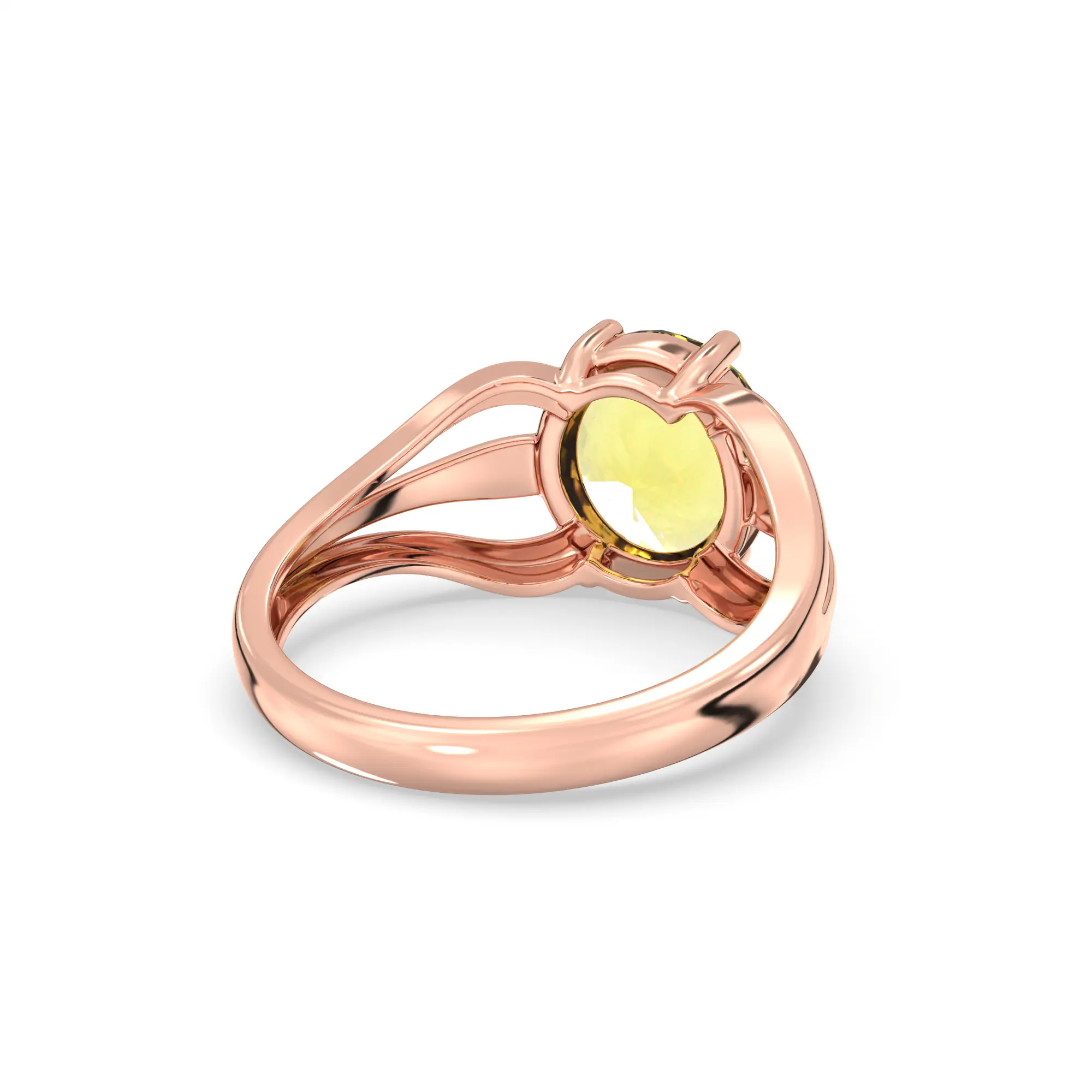 Yellow Sapphire (Pukhraj) Ring for Women in 18K Rose Gold – Oval 9x8 mm, Prong Setting, 4 g (Design K17A-1) thumbnail