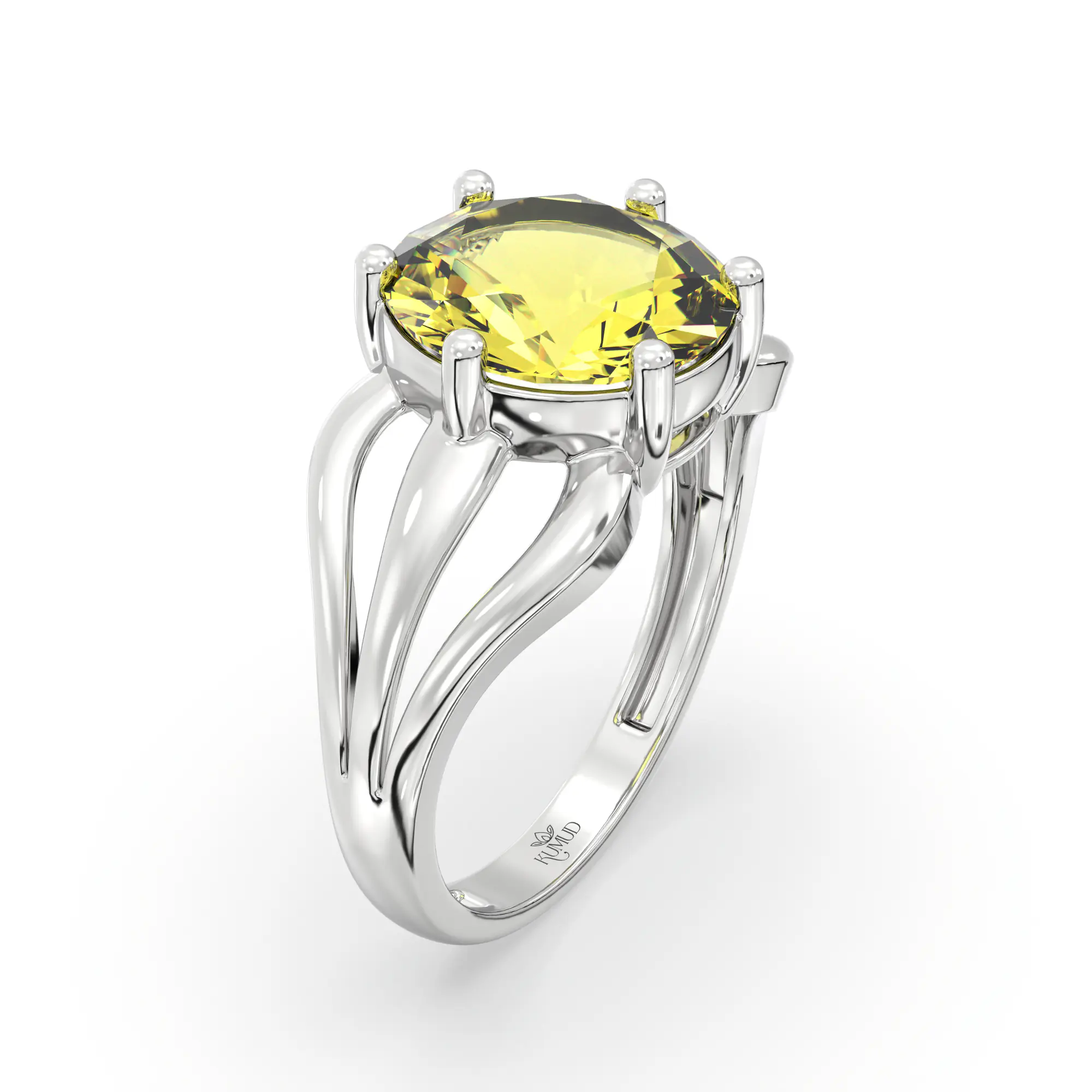 Yellow Sapphire (Pukhraj) Ring for Women in 18K White Gold – Oval 9x8 mm, Prong Setting, 4 g (Design K17A-1) thumbnail