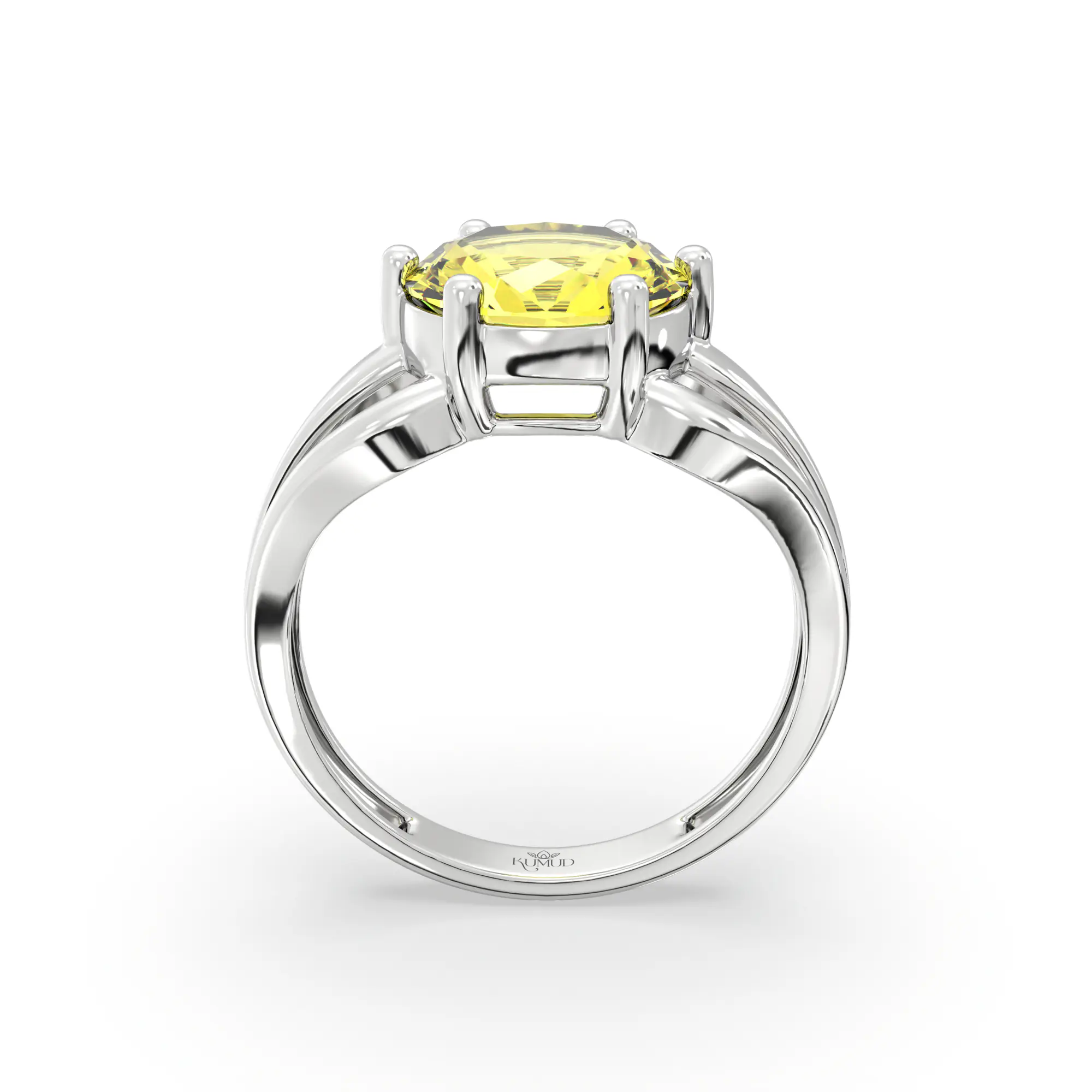 Yellow Sapphire (Pukhraj) Ring for Women in 18K White Gold – Oval 9x8 mm, Prong Setting, 4 g (Design K17A-1) thumbnail