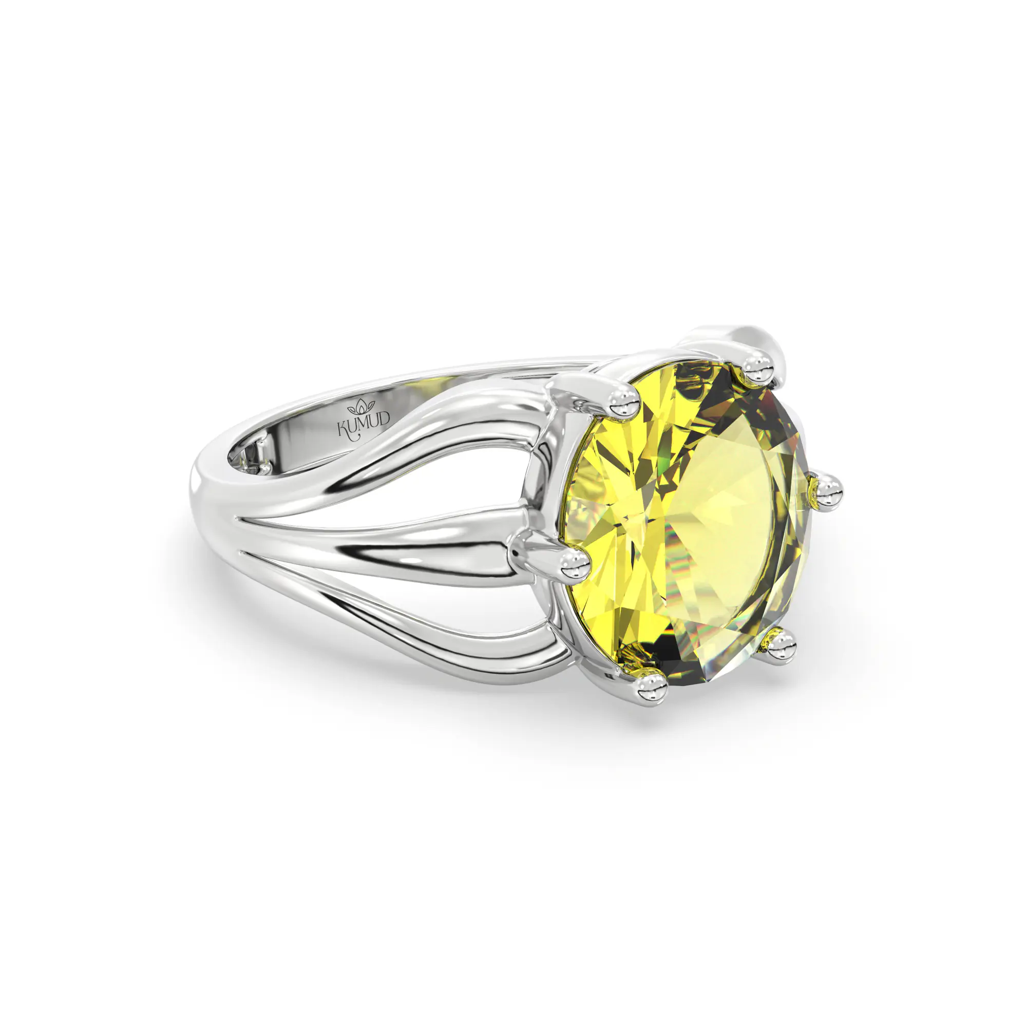 Yellow Sapphire (Pukhraj) Ring for Women in 18K White Gold – Oval 9x8 mm, Prong Setting, 4 g (Design K17A-1) thumbnail