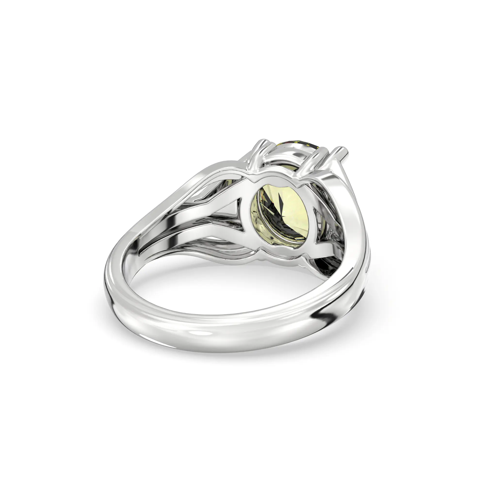 Yellow Sapphire (Pukhraj) Ring for Women in 18K White Gold – Oval 9x8 mm, Prong Setting, 4 g (Design K17A-1) thumbnail