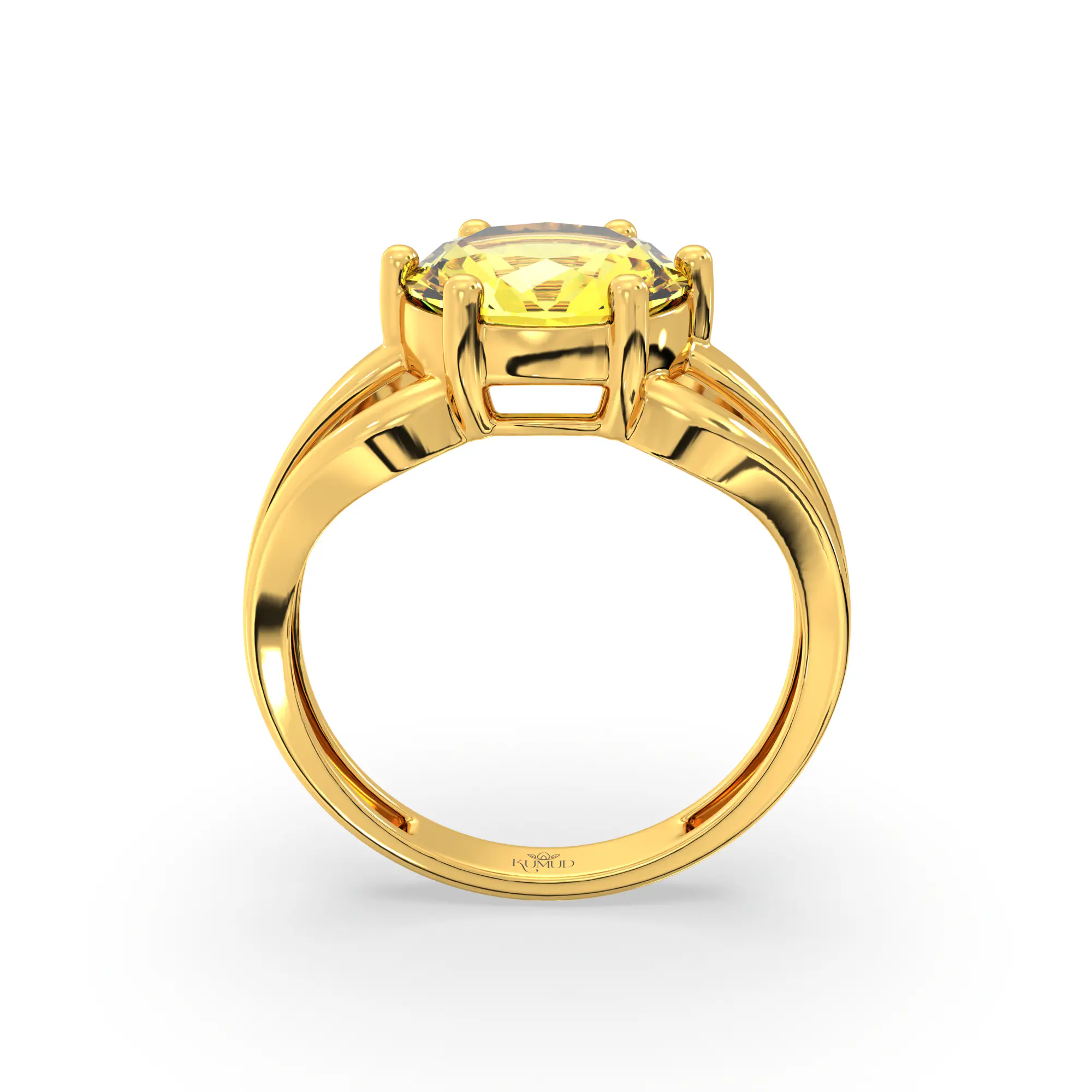 Yellow Sapphire (Pukhraj) Ring for Women in 22K Yellow Gold – Oval 9x8 mm, Prong Setting, 4 g (Design K17A-1) thumbnail