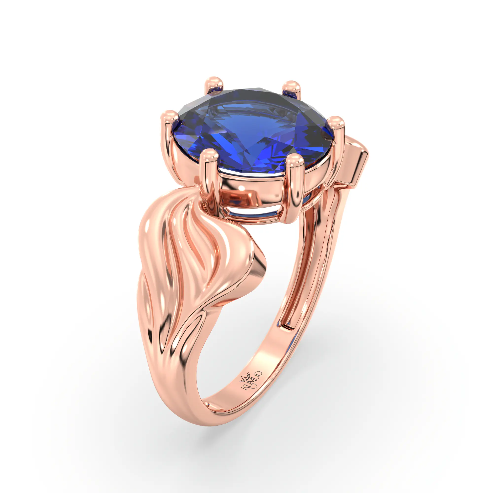 Blue Sapphire (Neelam) Ring for Women in 18K Rose Gold – Oval 9x8 mm, Prong Setting, 4 g (Design K17A-2) thumbnail