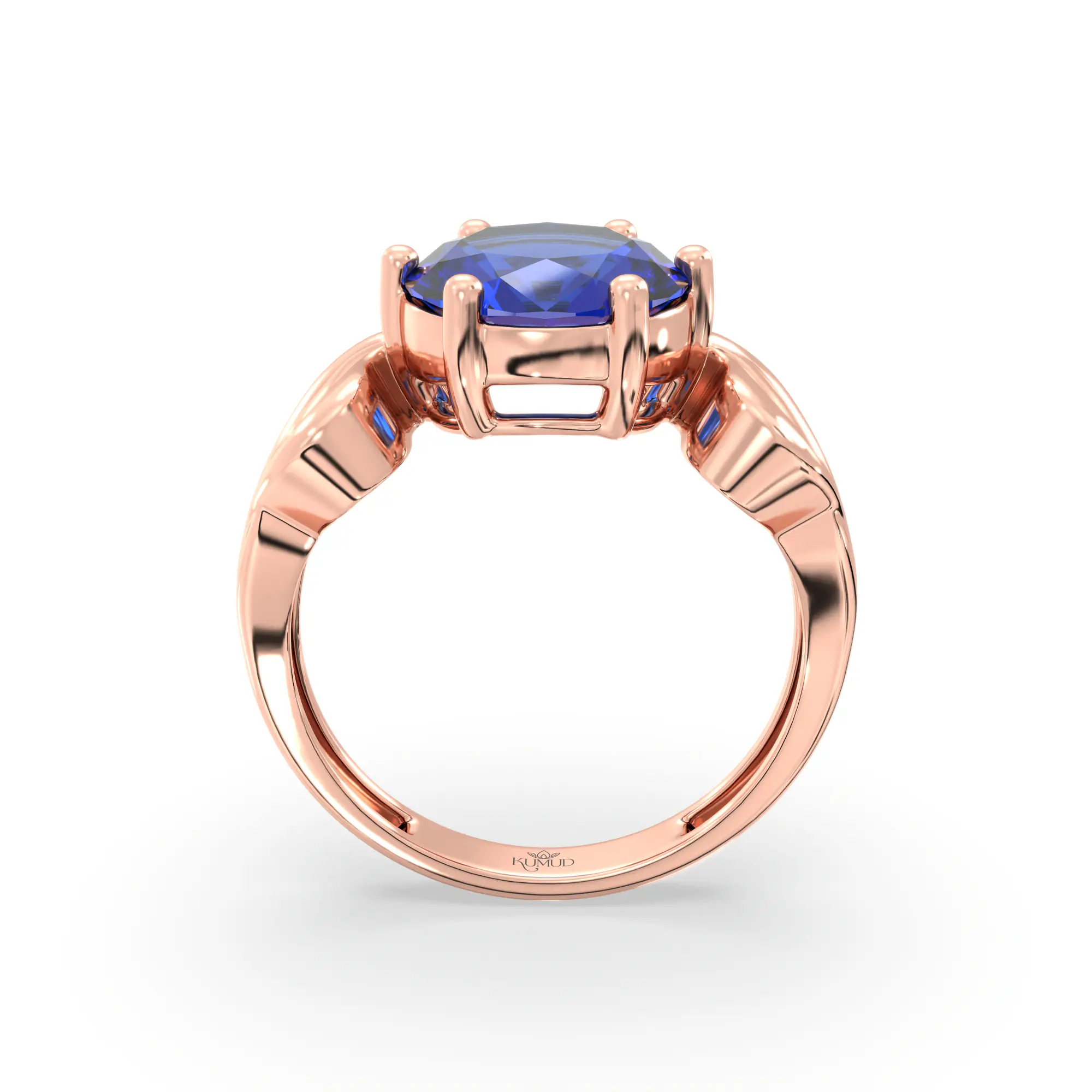 Blue Sapphire (Neelam) Ring for Women in 18K Rose Gold – Oval 9x8 mm, Prong Setting, 4 g (Design K17A-2) thumbnail