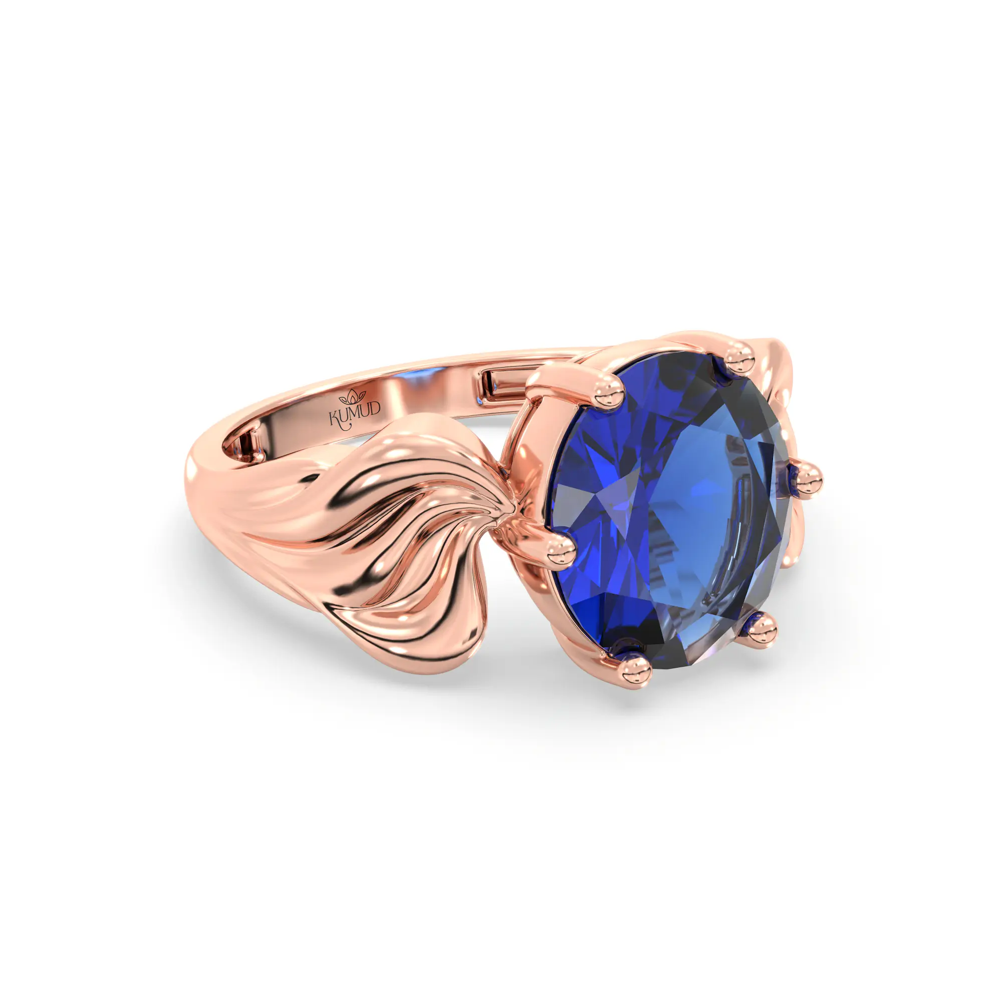 Blue Sapphire (Neelam) Ring for Women in 18K Rose Gold – Oval 9x8 mm, Prong Setting, 4 g (Design K17A-2) thumbnail