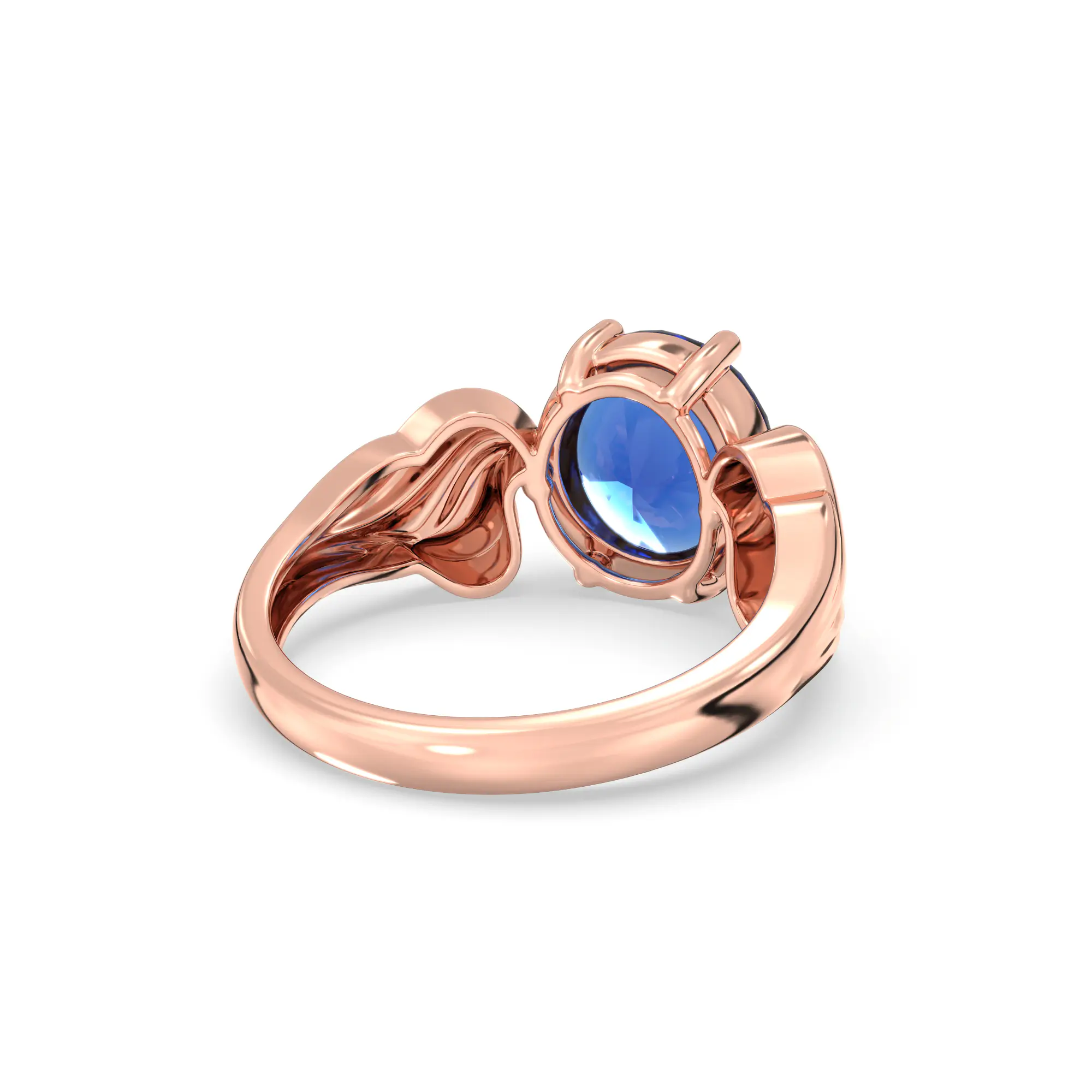Blue Sapphire (Neelam) Ring for Women in 18K Rose Gold – Oval 9x8 mm, Prong Setting, 4 g (Design K17A-2) thumbnail