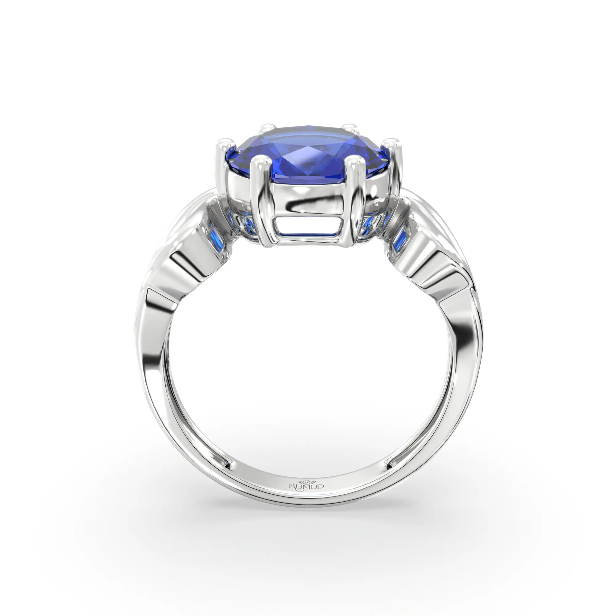 Blue Sapphire (Neelam) Ring for Women in 18K White Gold – Oval 9x8 mm, Prong Setting, 4 g (Design K17A-2) thumbnail