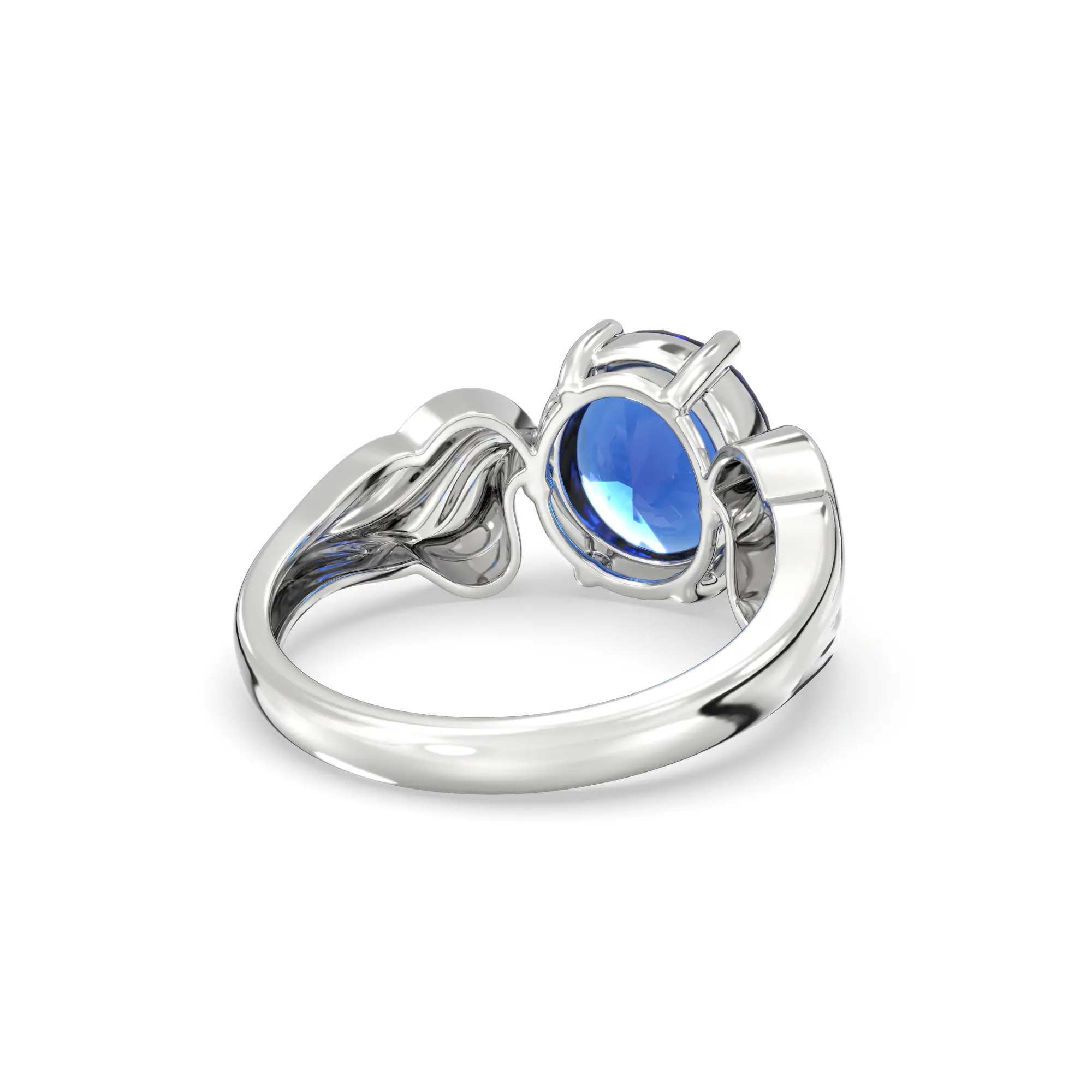 Blue Sapphire (Neelam) Ring for Women in 18K White Gold – Oval 9x8 mm, Prong Setting, 4 g (Design K17A-2) thumbnail