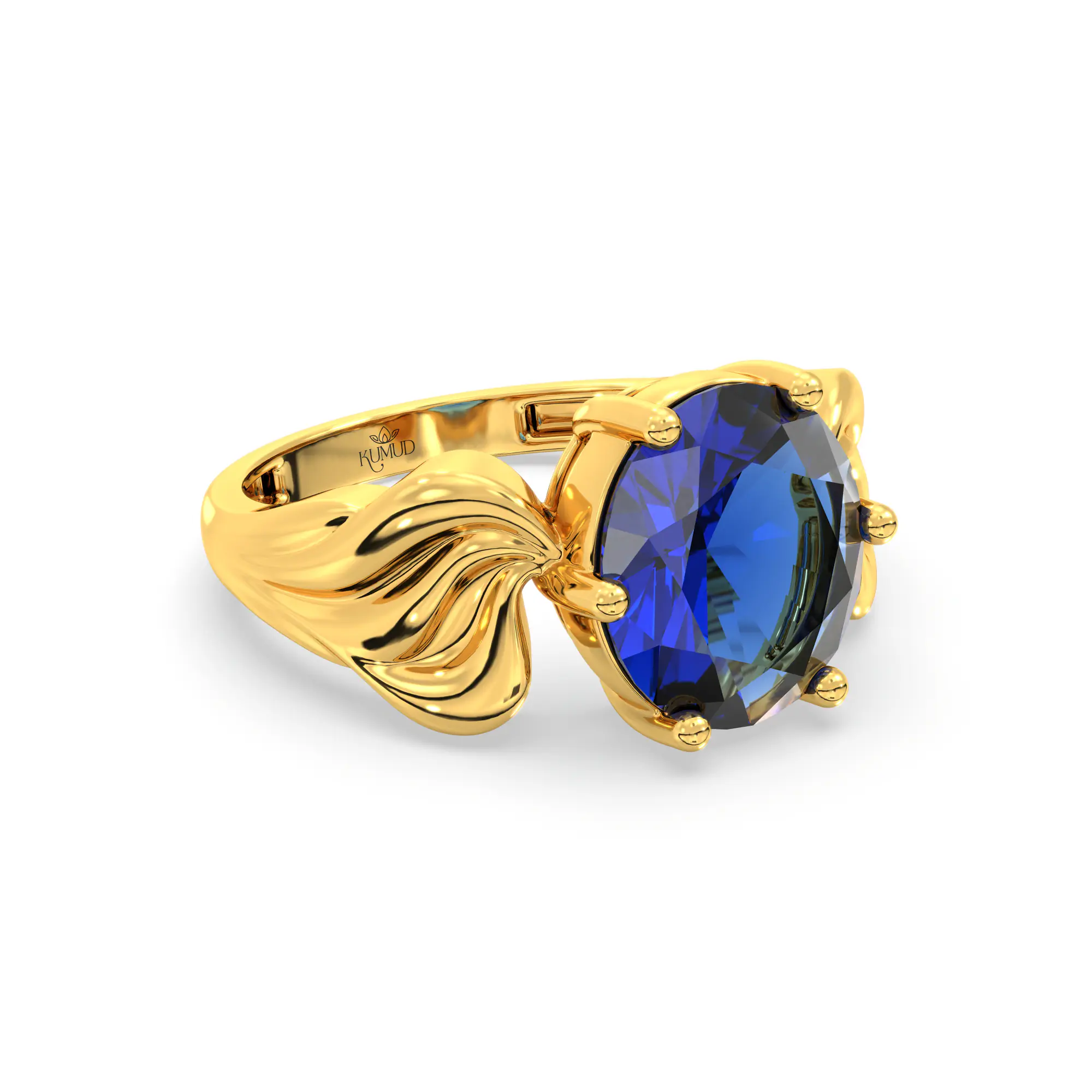 Blue Sapphire (Neelam) Ring for Women in 22K Yellow Gold – Oval 9x8 mm, Prong Setting, 4 g (Design K17A-2) thumbnail