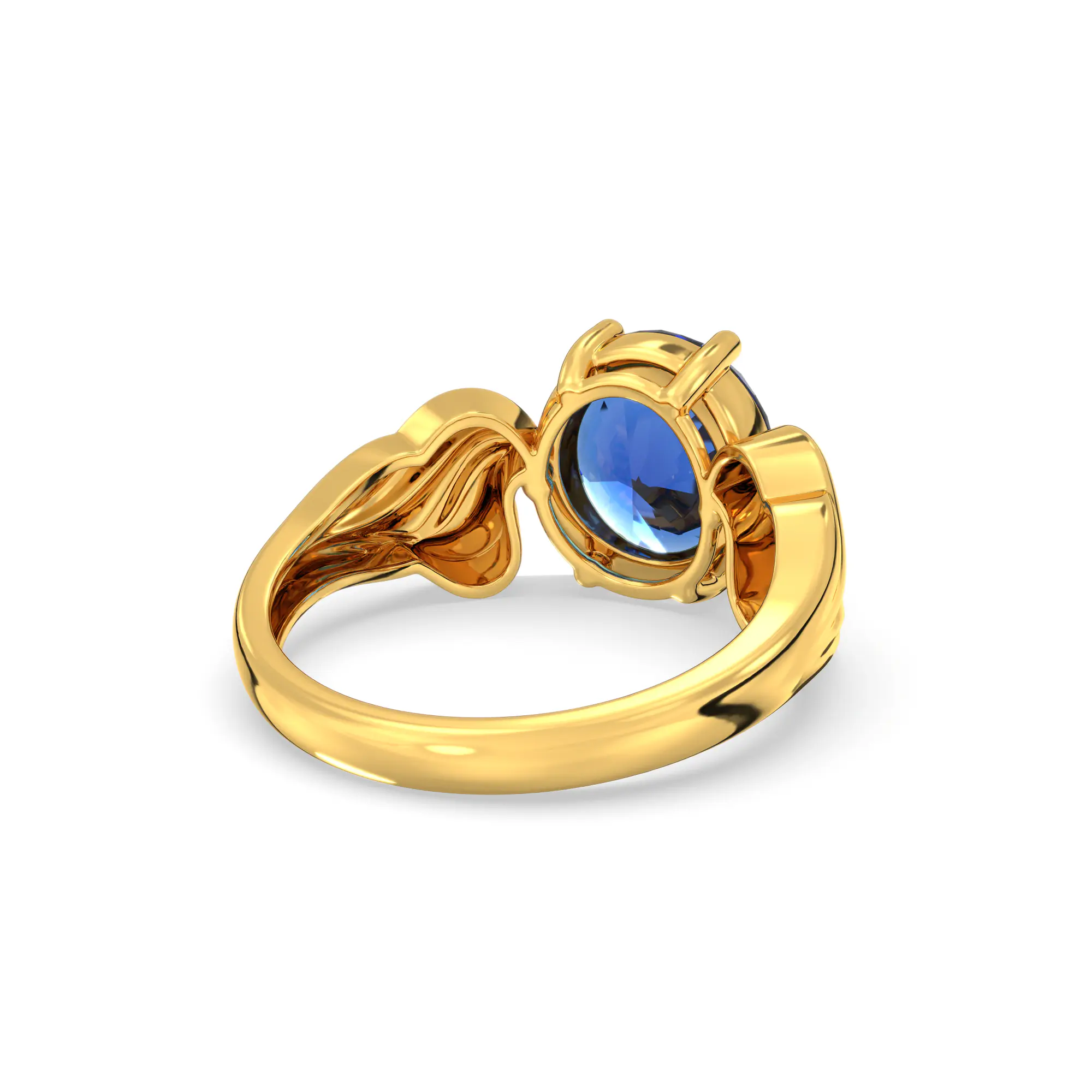 Blue Sapphire (Neelam) Ring for Women in 22K Yellow Gold – Oval 9x8 mm, Prong Setting, 4 g (Design K17A-2) thumbnail