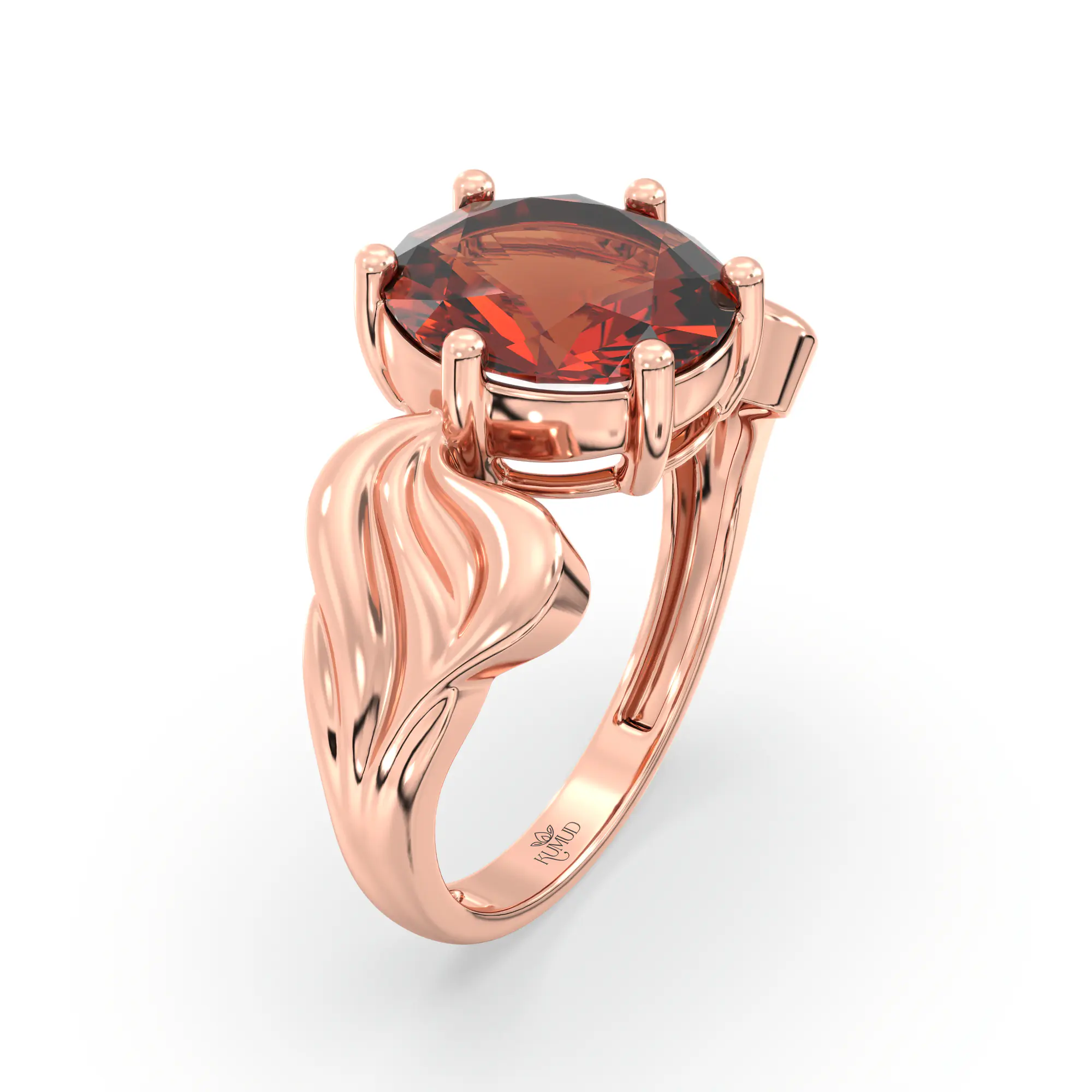 Hessonite (Gomed) Ring for Women in 18K Rose Gold – Oval 9x8 mm, Prong Setting, 4 g (Design K17A-2) thumbnail