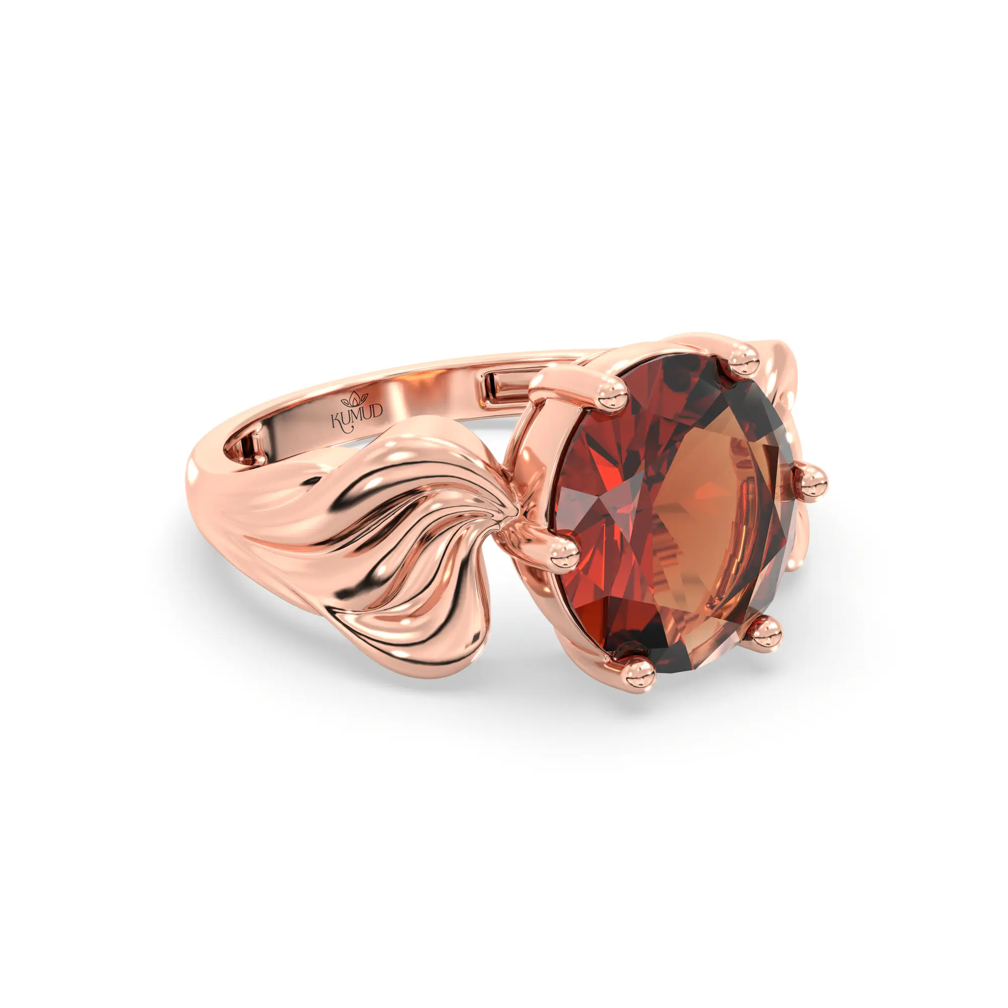 Hessonite (Gomed) Ring for Women in 18K Rose Gold – Oval 9x8 mm, Prong Setting, 4 g (Design K17A-2) thumbnail