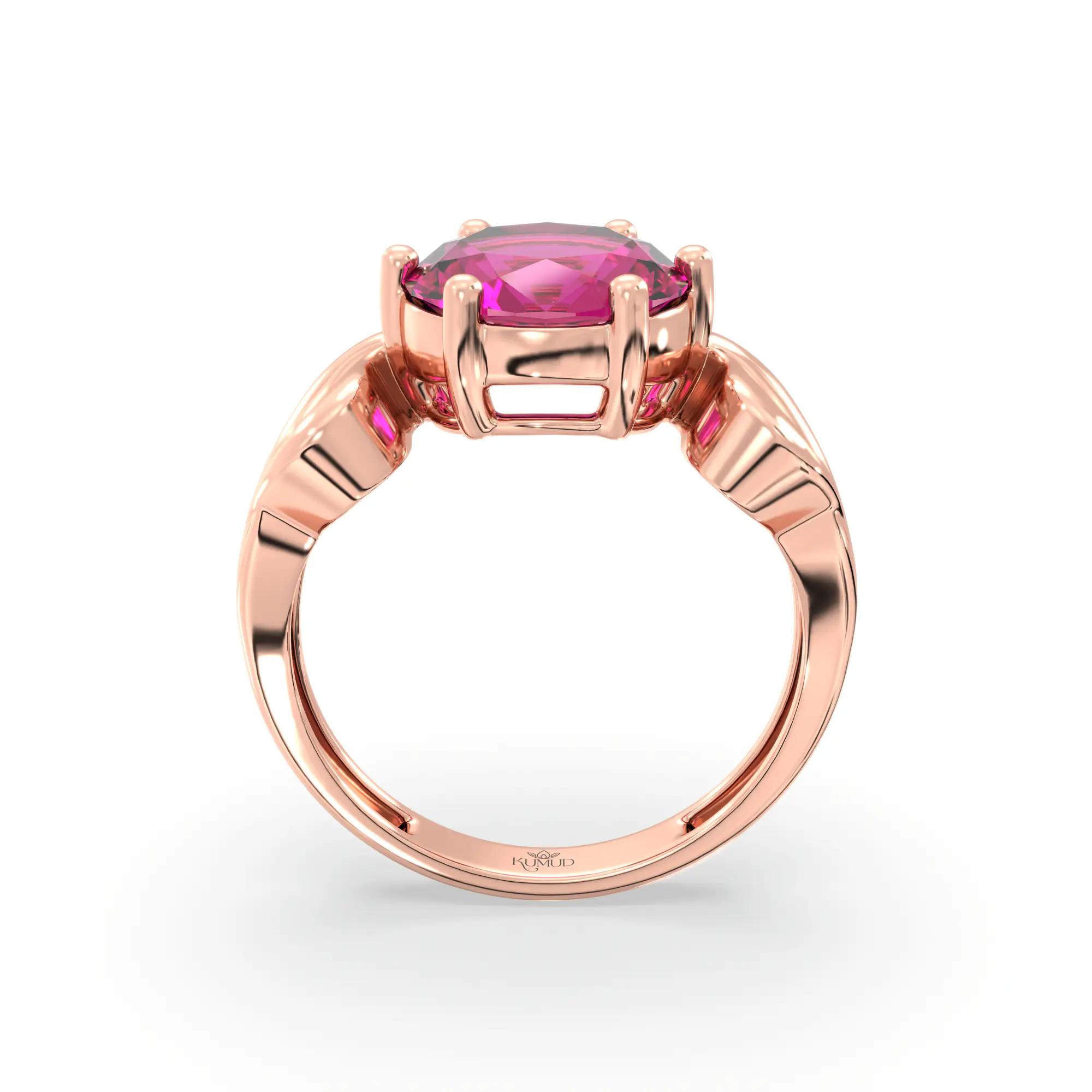 Ruby (Manik) Ring for Women in 18K Rose Gold – Oval 9x8 mm, Prong Setting, 4 g (Design K17A-2) thumbnail