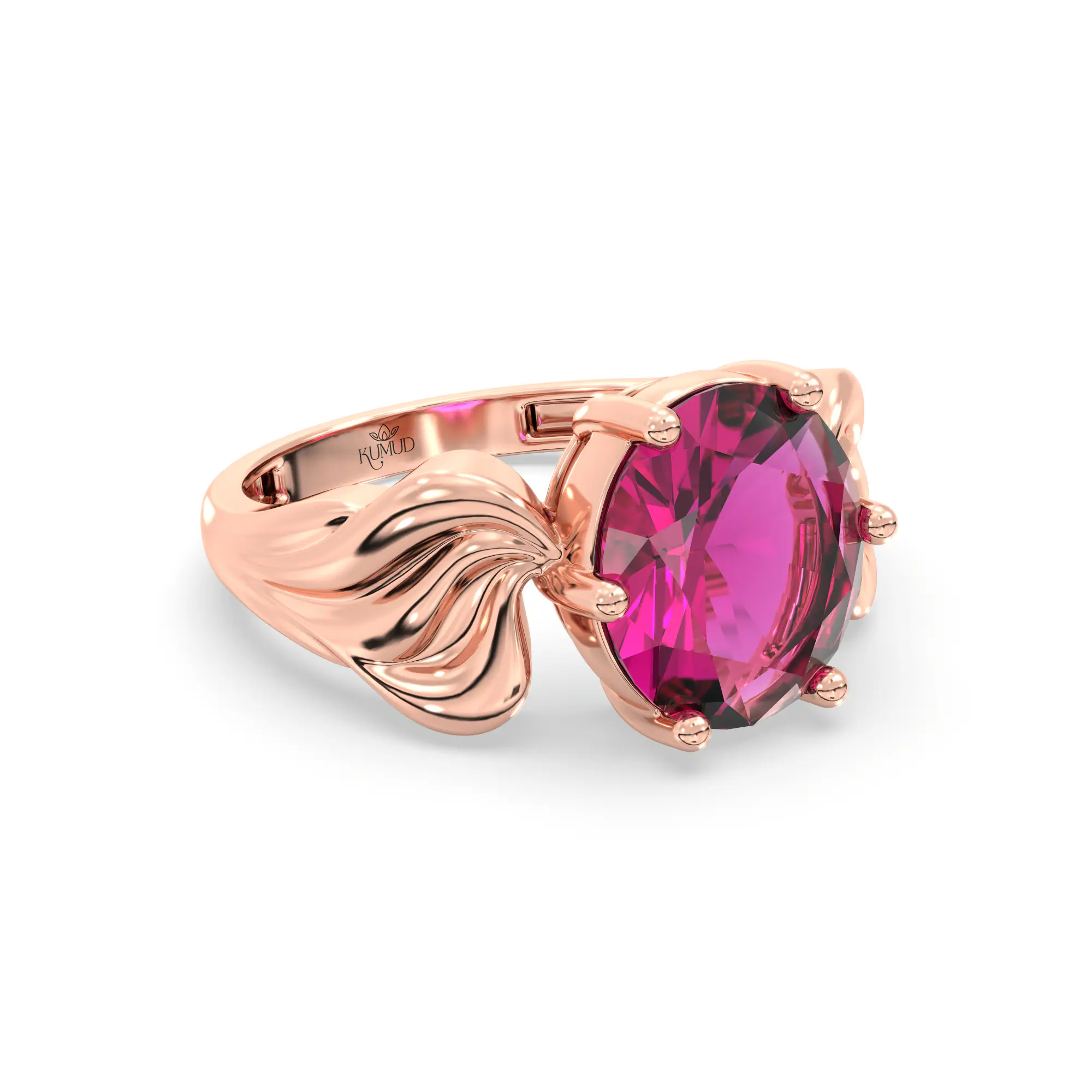Ruby (Manik) Ring for Women in 18K Rose Gold – Oval 9x8 mm, Prong Setting, 4 g (Design K17A-2) thumbnail