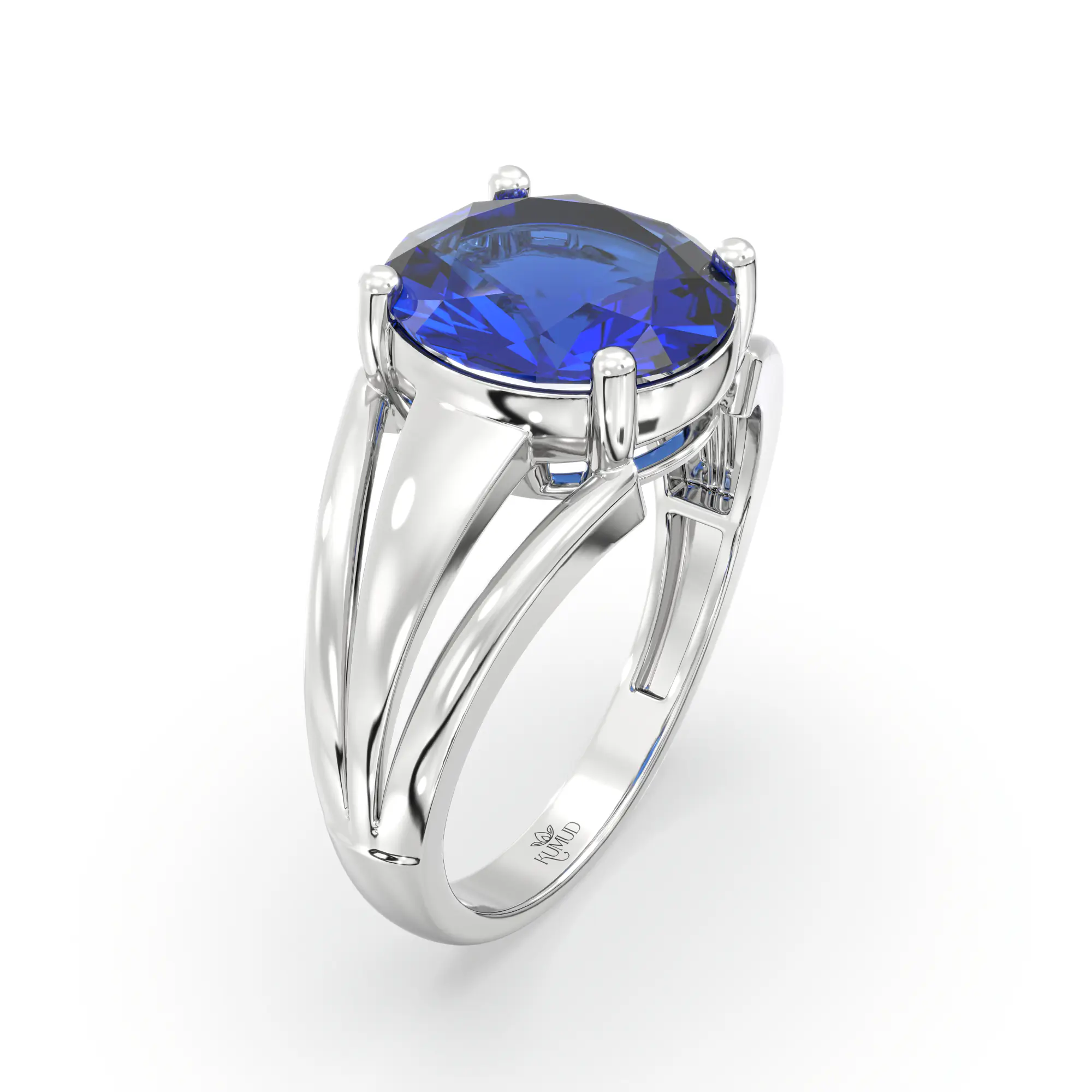 Blue Sapphire (Neelam) Ring for Women in 18K White Gold – Oval 9x8 mm, Prong Setting, 4 g (Design K17A-3) thumbnail