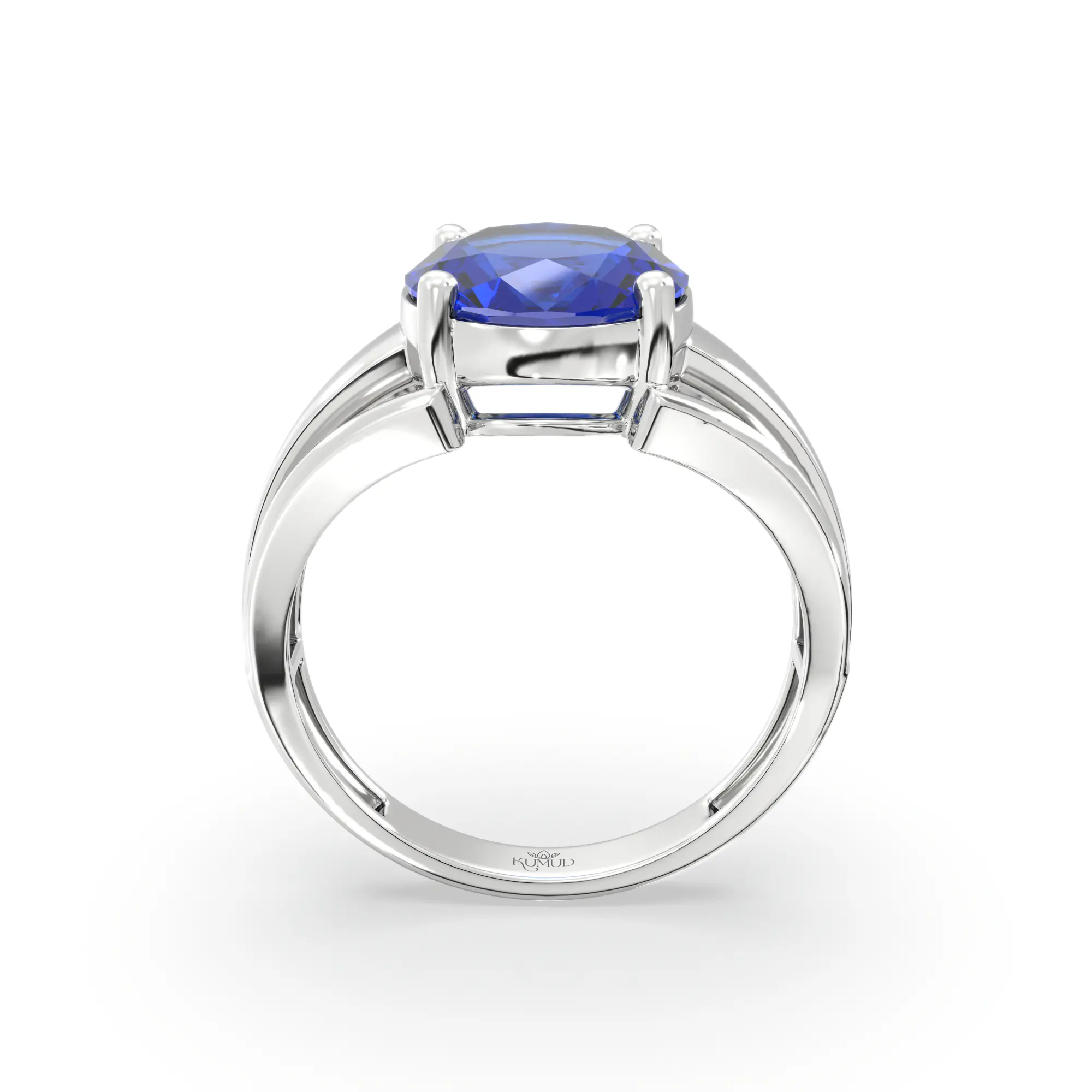 Blue Sapphire (Neelam) Ring for Women in 18K White Gold – Oval 9x8 mm, Prong Setting, 4 g (Design K17A-3) thumbnail