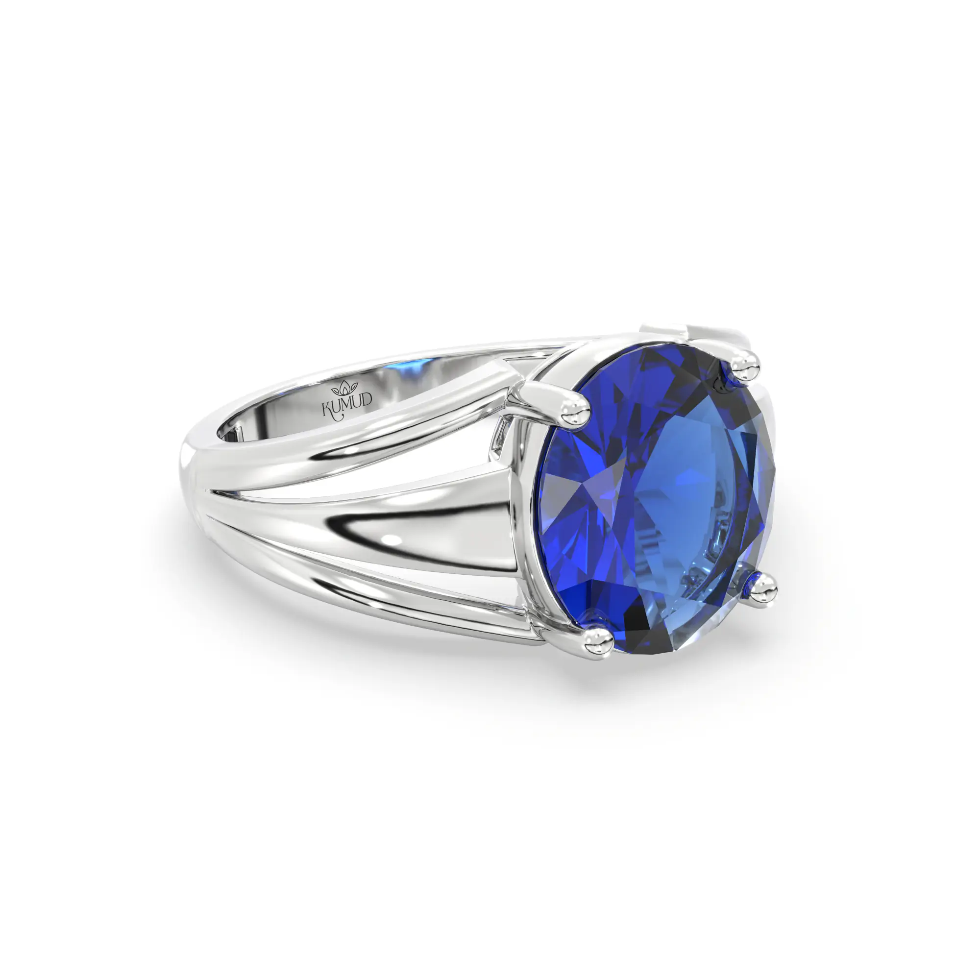 Blue Sapphire (Neelam) Ring for Women in 18K White Gold – Oval 9x8 mm, Prong Setting, 4 g (Design K17A-3) thumbnail