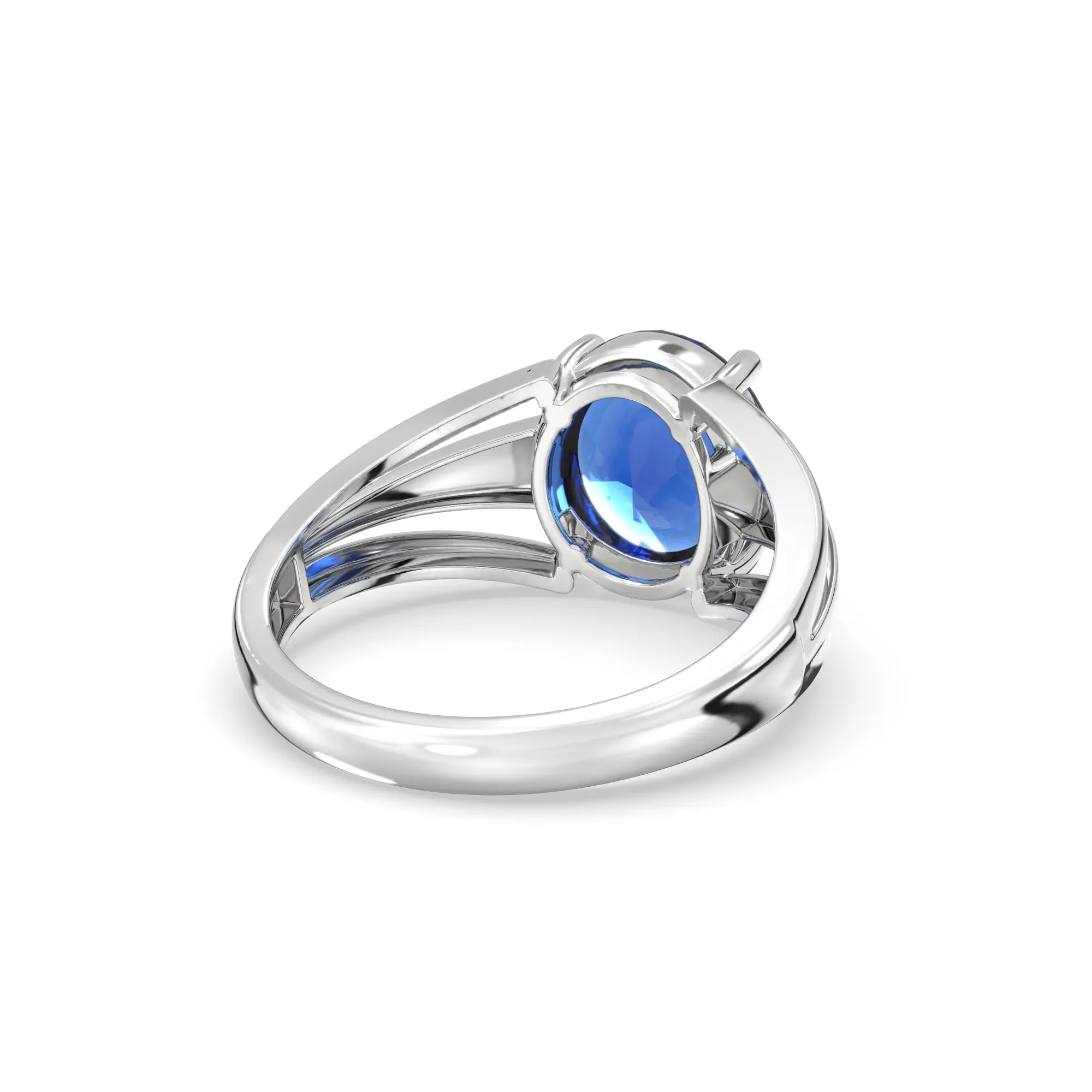 Blue Sapphire (Neelam) Ring for Women in 18K White Gold – Oval 9x8 mm, Prong Setting, 4 g (Design K17A-3) thumbnail