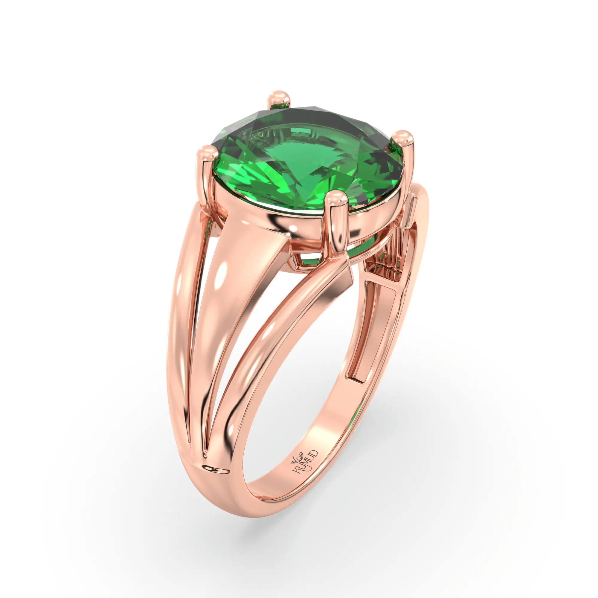 Emerald (Panna) Ring for Women in 18K Rose Gold – Oval 9x8 mm, Prong Setting, 4 g (Design K17A-3) thumbnail