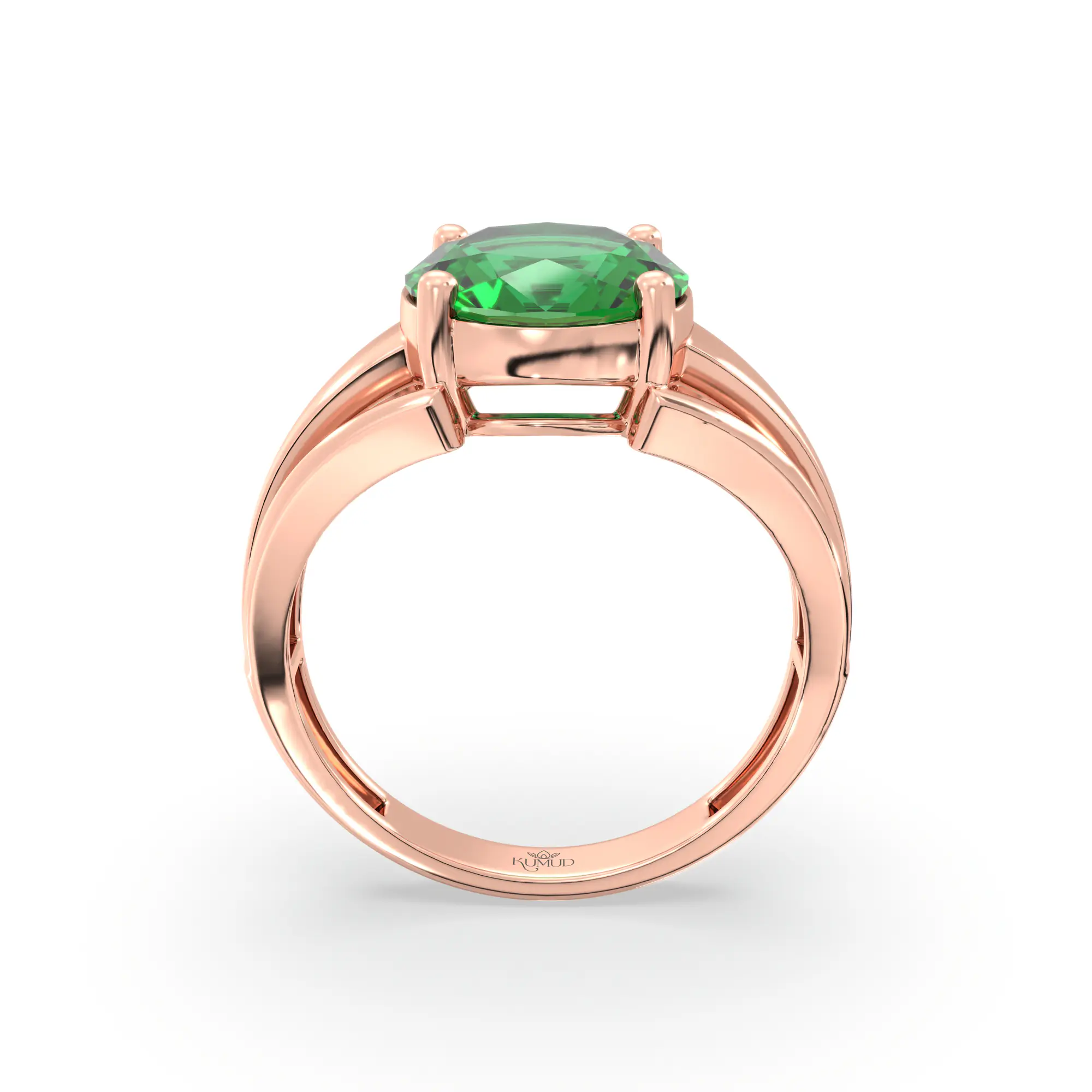 Emerald (Panna) Ring for Women in 18K Rose Gold – Oval 9x8 mm, Prong Setting, 4 g (Design K17A-3) thumbnail