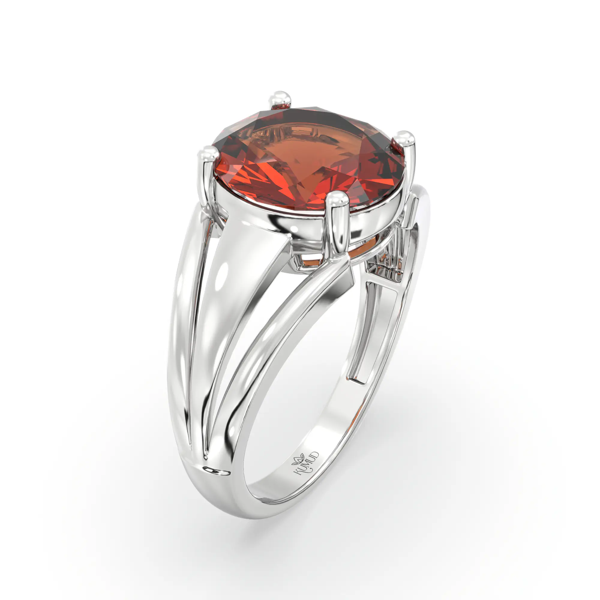 Hessonite (Gomed) Ring for Women in 18K White Gold – Oval 9x8 mm, Prong Setting, 4 g (Design K17A-3) thumbnail
