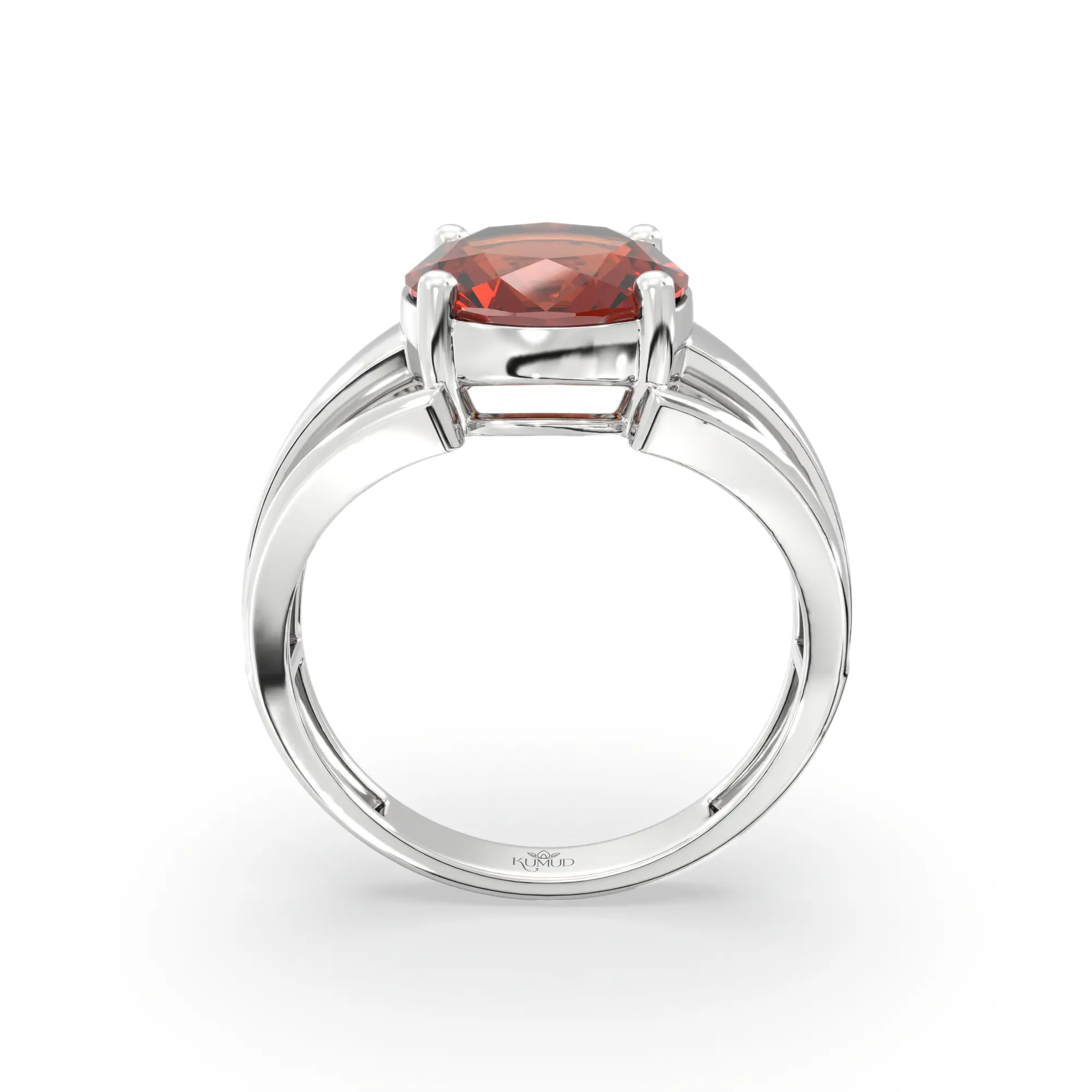 Hessonite (Gomed) Ring for Women in 18K White Gold – Oval 9x8 mm, Prong Setting, 4 g (Design K17A-3) thumbnail