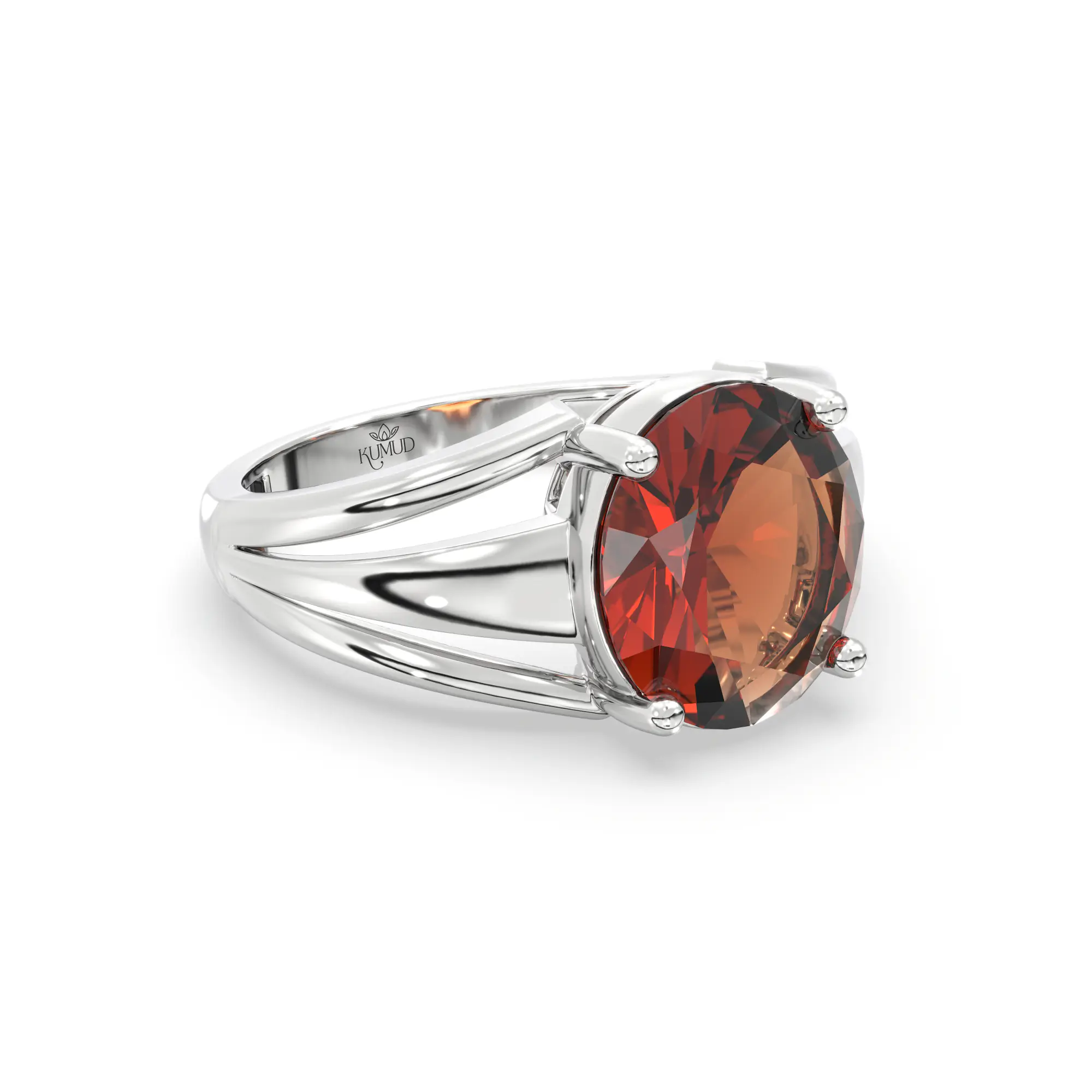 Hessonite (Gomed) Ring for Women in 18K White Gold – Oval 9x8 mm, Prong Setting, 4 g (Design K17A-3) thumbnail