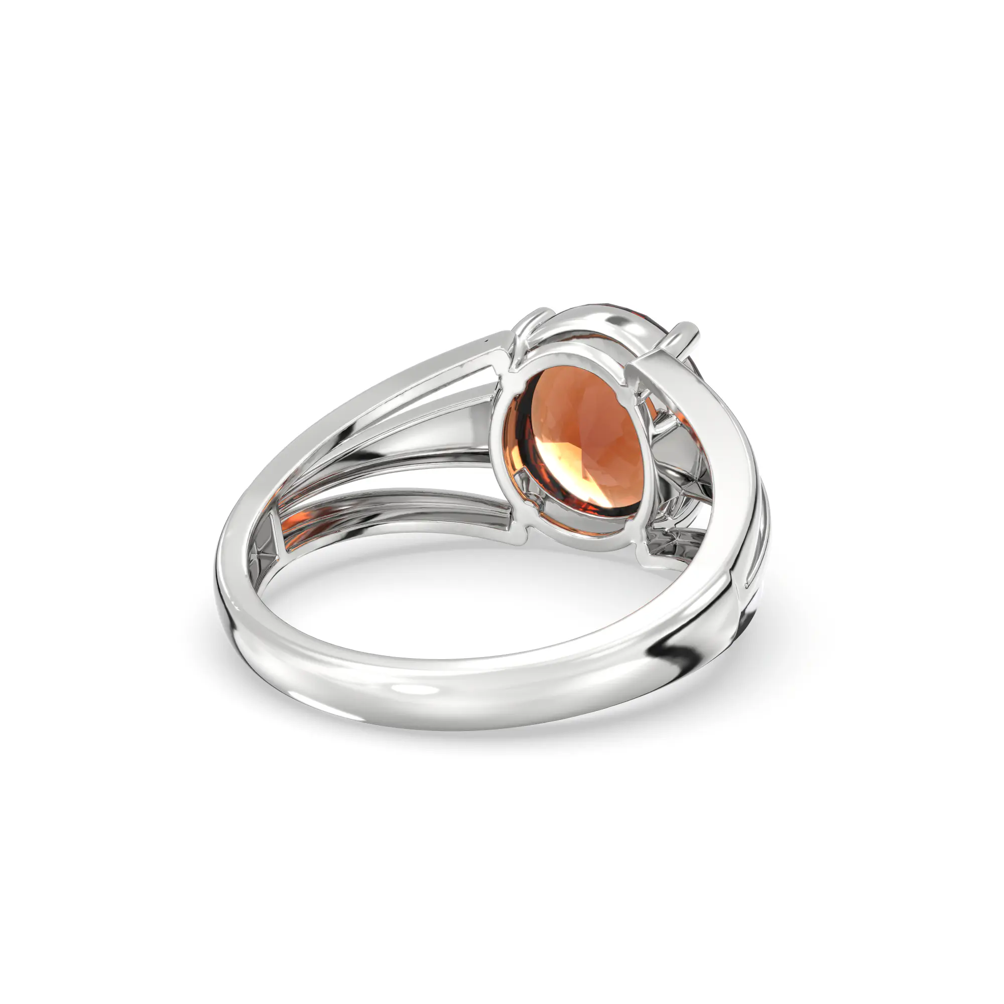 Hessonite (Gomed) Ring for Women in 18K White Gold – Oval 9x8 mm, Prong Setting, 4 g (Design K17A-3) thumbnail
