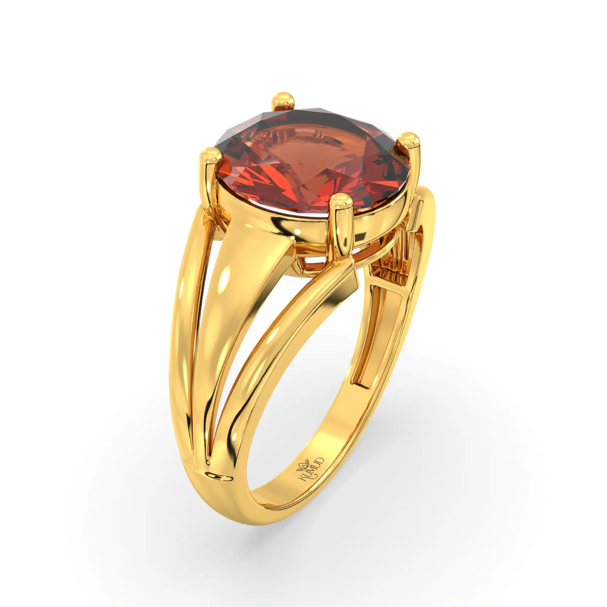 Hessonite (Gomed) Ring for Women in 22K Yellow Gold – Oval 9x8 mm, Prong Setting, 4 g (Design K17A-3) thumbnail